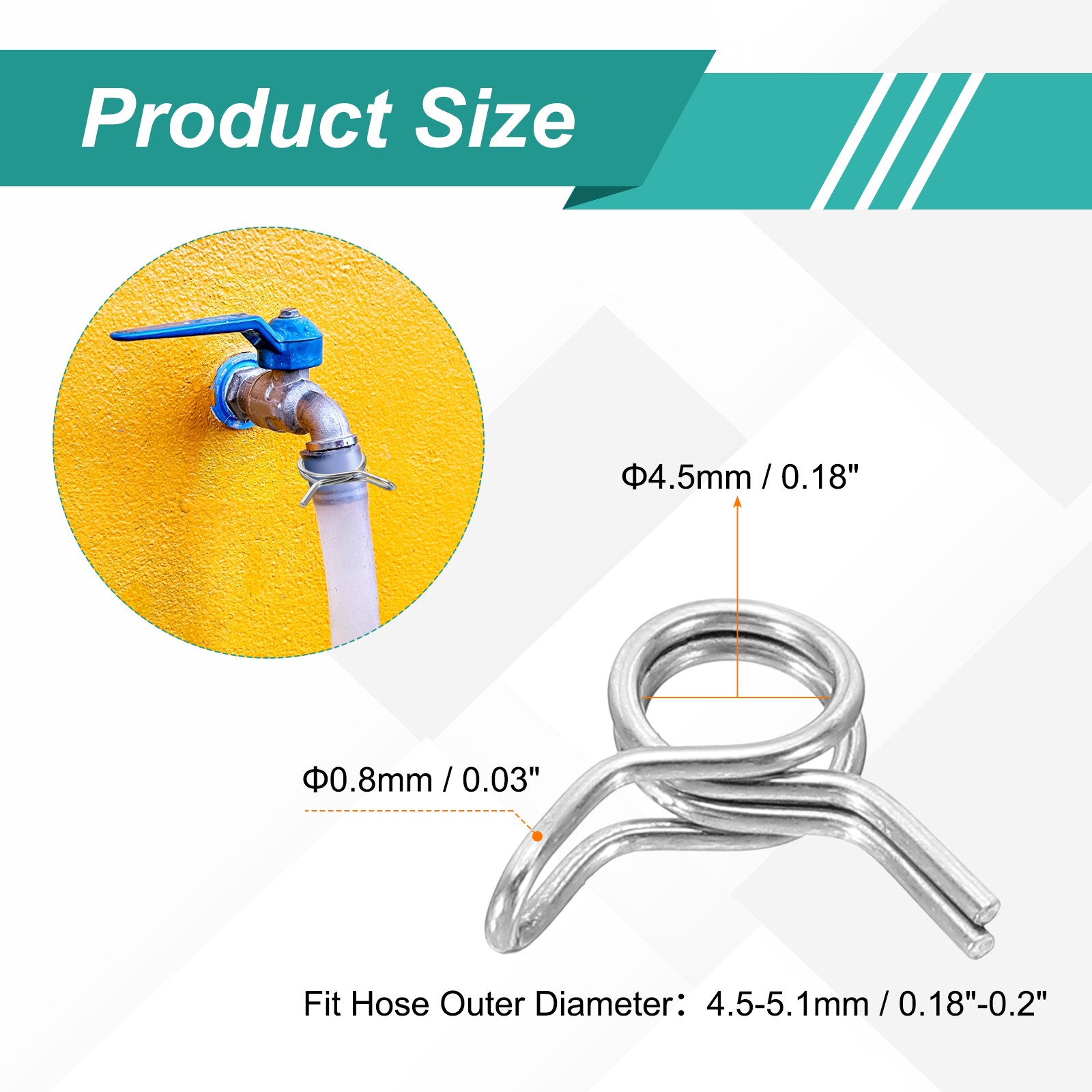 25Pcs 4.5mm ID 4.5-5.1mm OD Double Wire Spring Hose Clamp Spring Clips Clamps