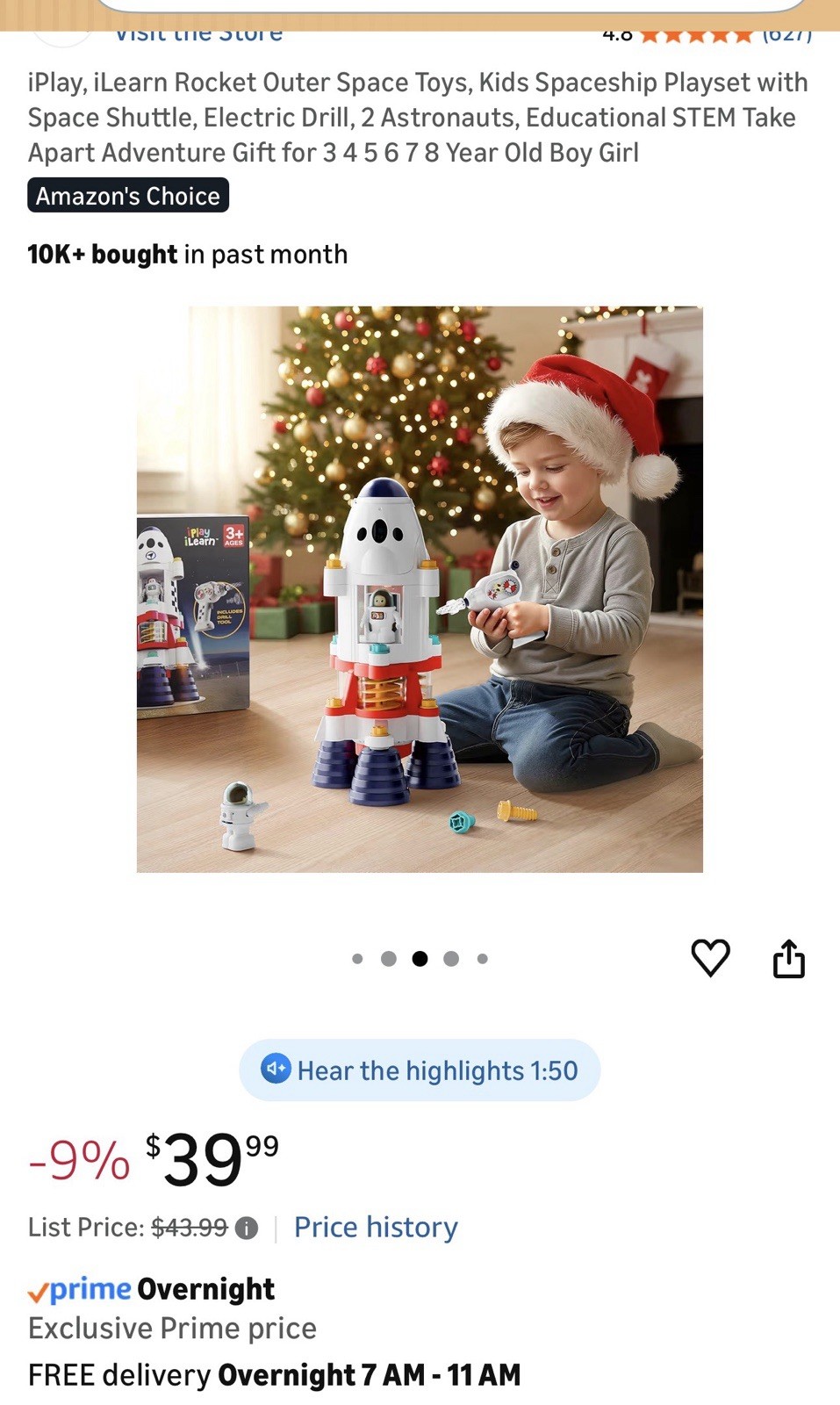 iPlay, iLearn Rocket Outer Space Toys, Kids Spaceship Playset