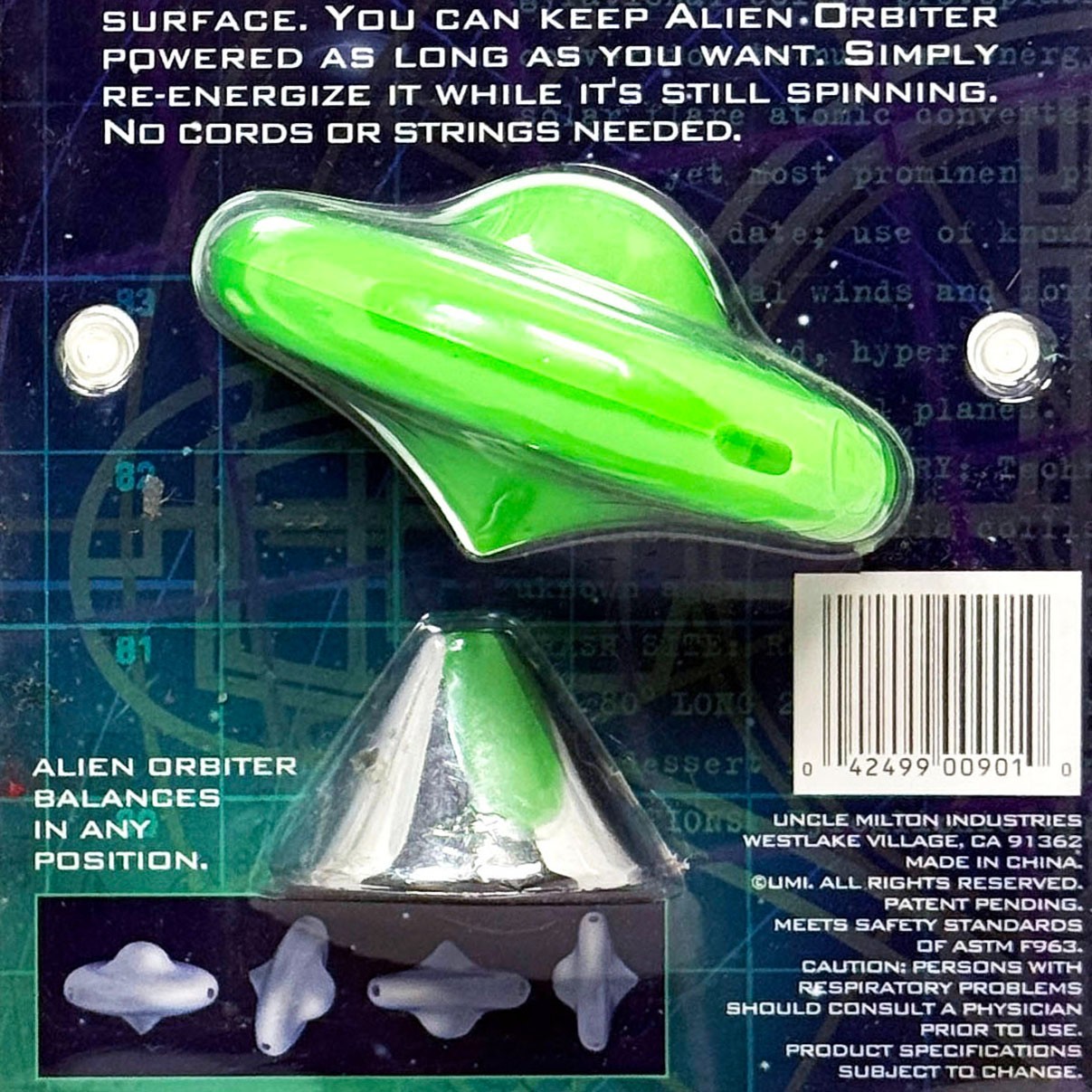 Super Science Alien Orbiter Gyro-Top Glow-in-the-Dark UFO Vtg Physics STEM Toy