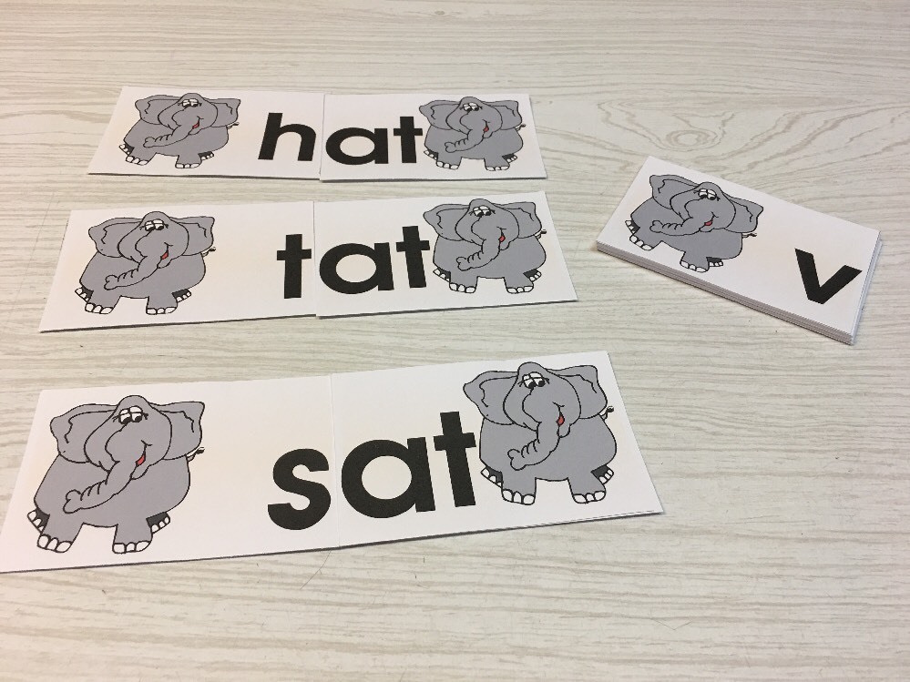 Elephant – Add a sound «at» Words Building Game – Laminated Activity Cards