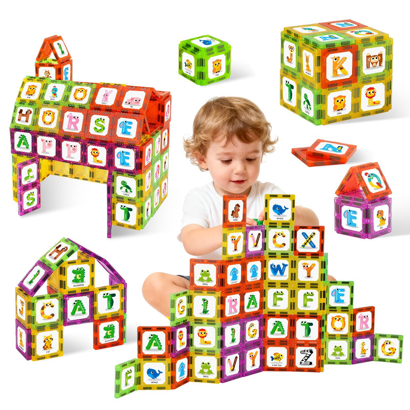Windidi Magnetic Tiles Letters Learning Toys Animals Alphabet Abc Magnets For
