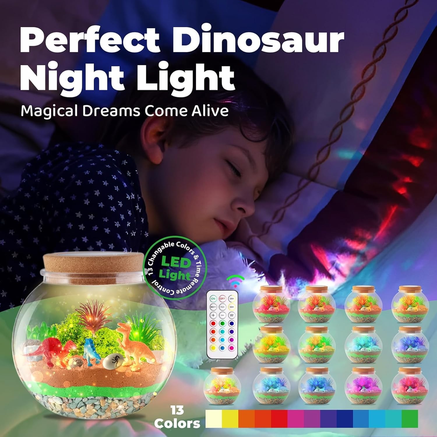 Magical Dinosaur DIY Terrarium with Remote-Controlled Light – Ages 4 to 12