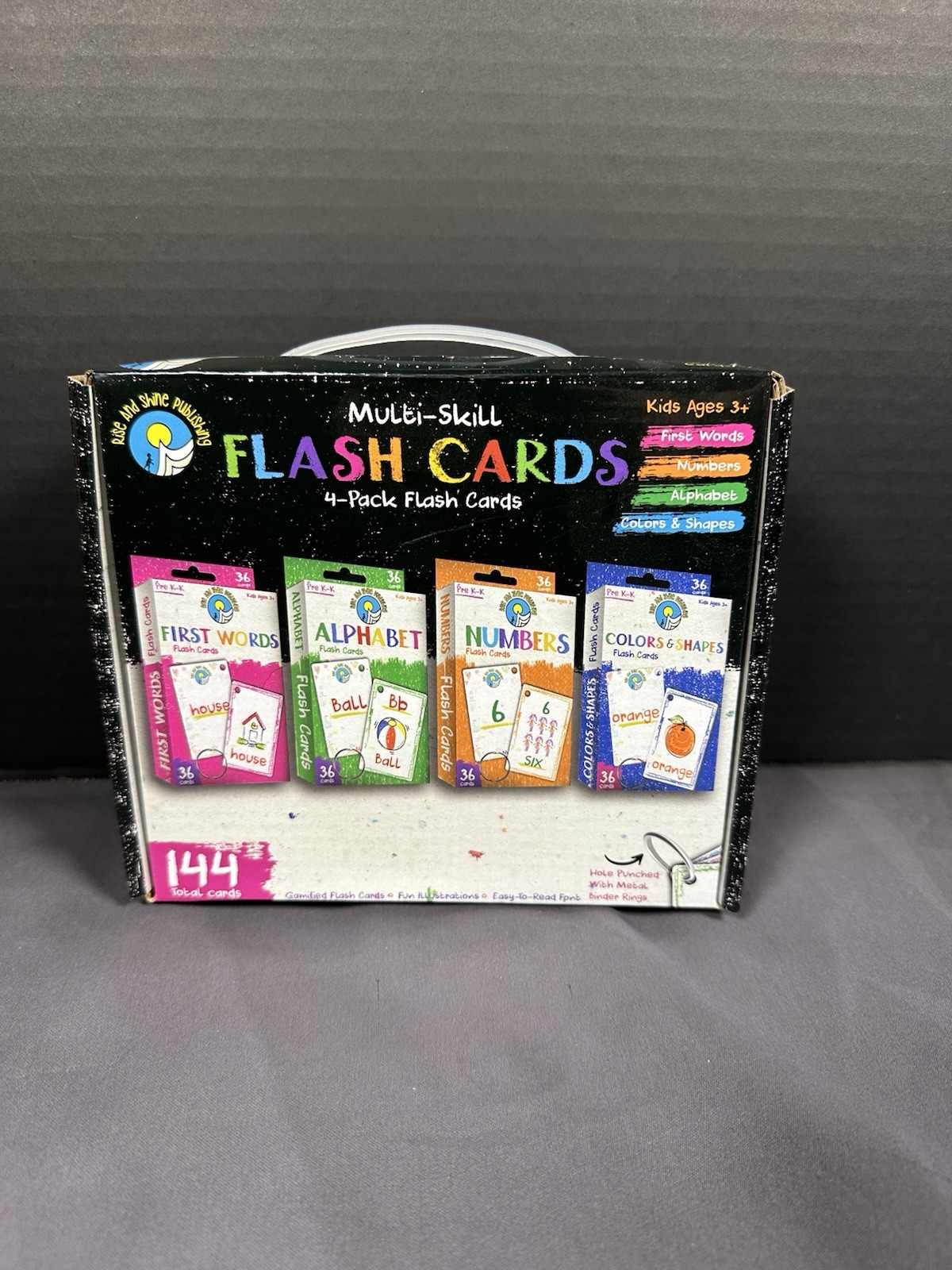 Flash Cards 4-Pack – First Words, Alphabet, Numbers, Colors & Shapes (144 Cards)