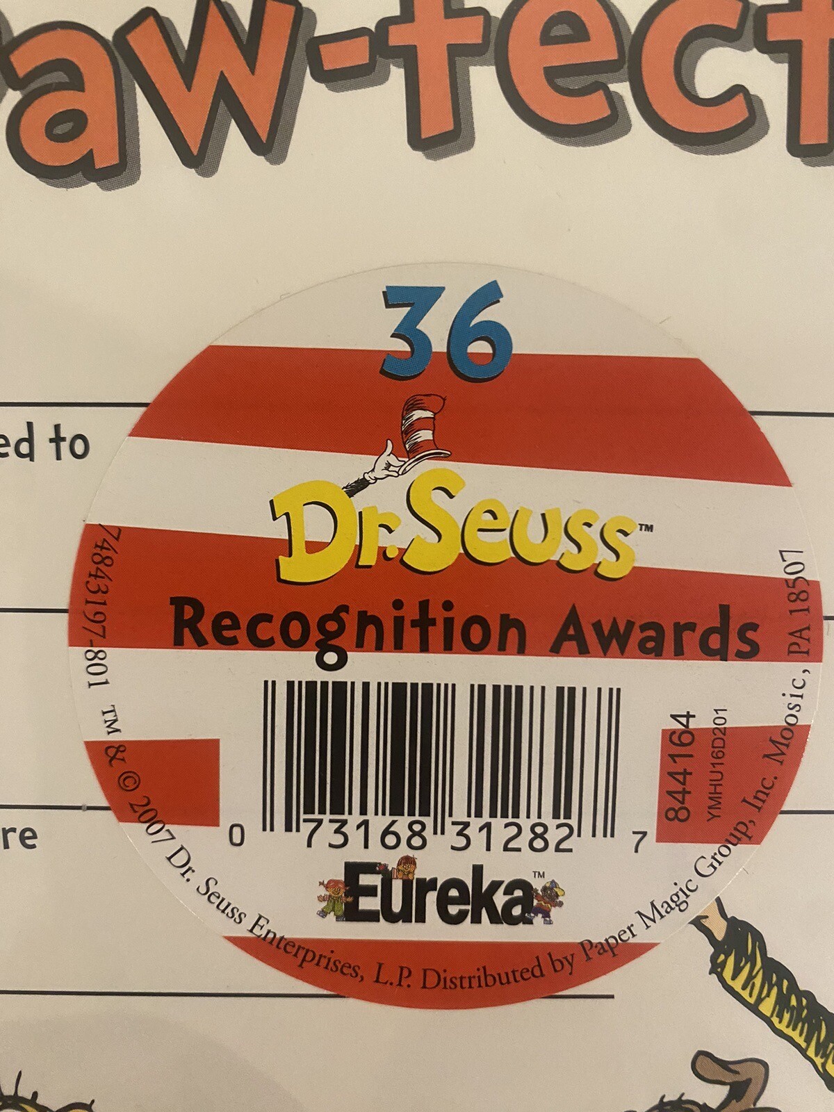3 Packs – Dr Seuss «Paw-fect Job!» Recognition Awards 36 Count New