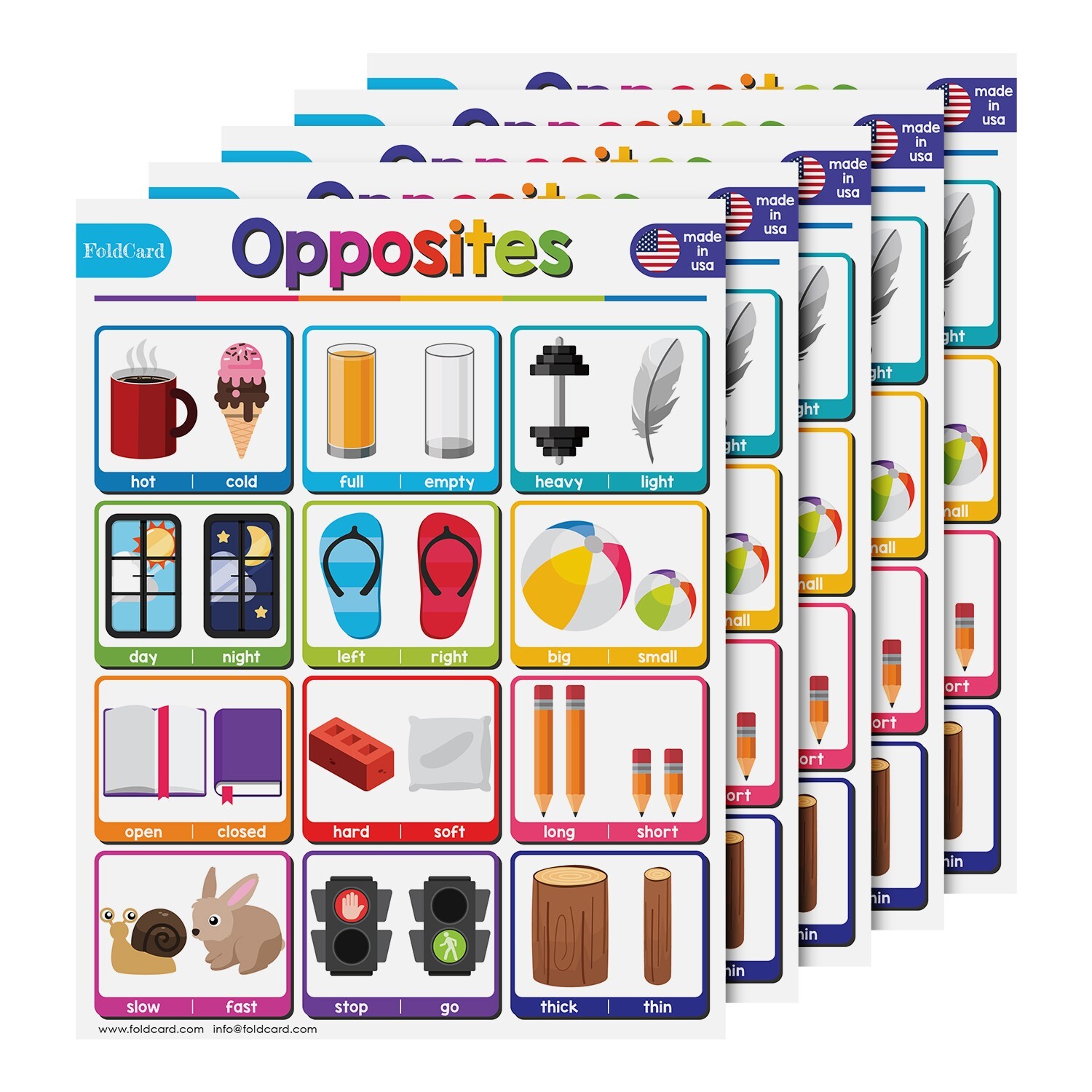Opposites Educational Poster Learning Chart Classroom Home, 8.5 x 11, 5 per Pack