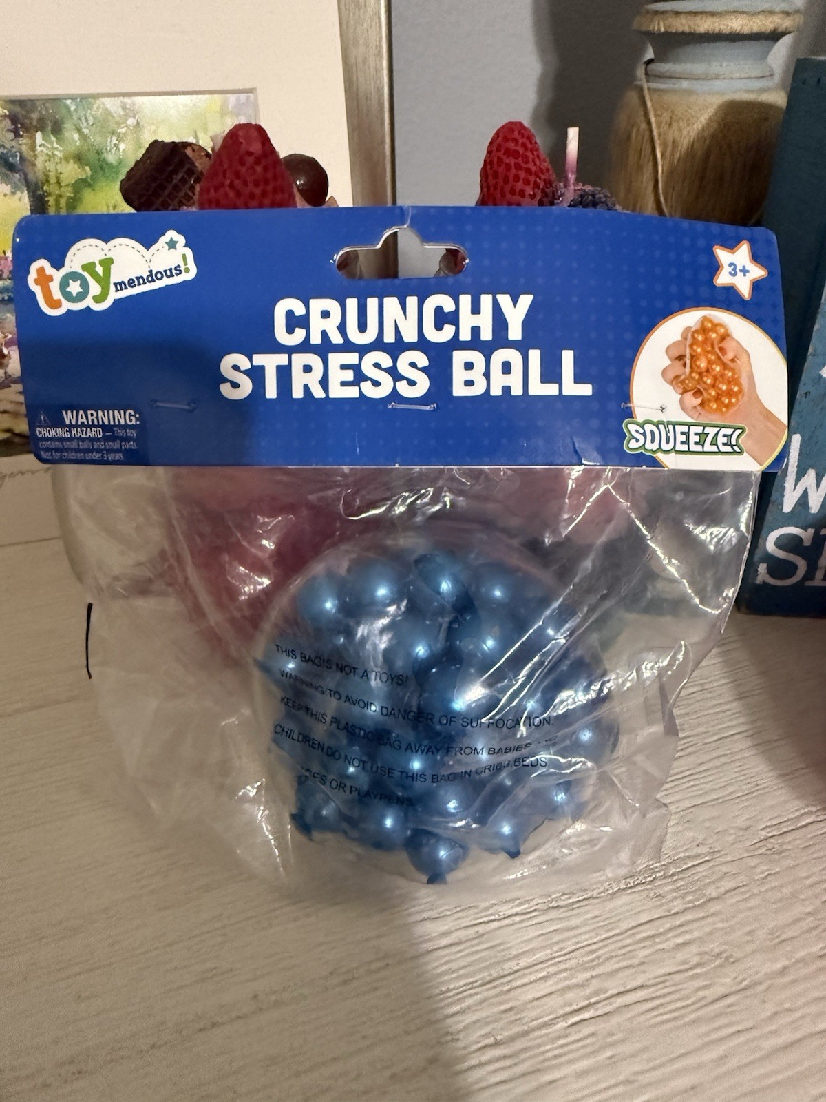 NEW Toymendous Crunchy Stress Relief Ball Squeeze Squish Sensory Fidget Toy BLUE