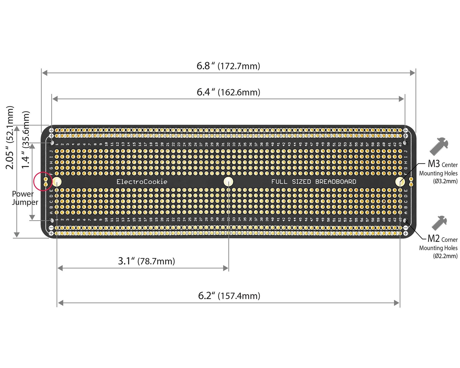 ElectroCookie PCB Prototype Board Large Solderable Breadboard 2.Matte Black