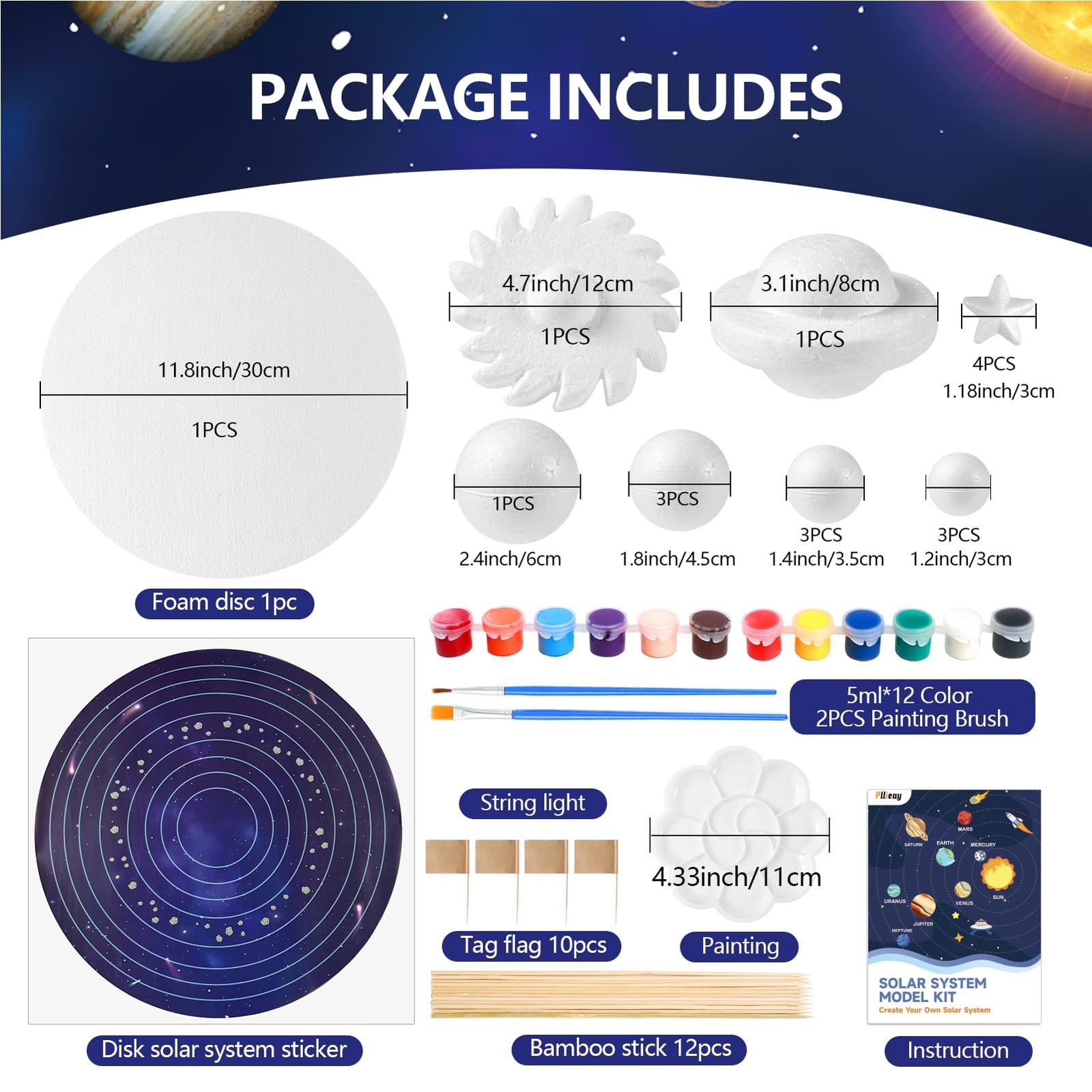 Pllieay Solar System Model Kit, Includes Foam Cylinder, Mixed Sized Foam Balls,
