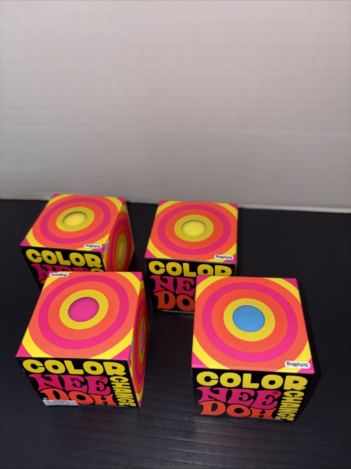 Schylling Color Change Nee Doh Squeeze Toy Cube Lot of 4 Yellow X2 Blue Pink