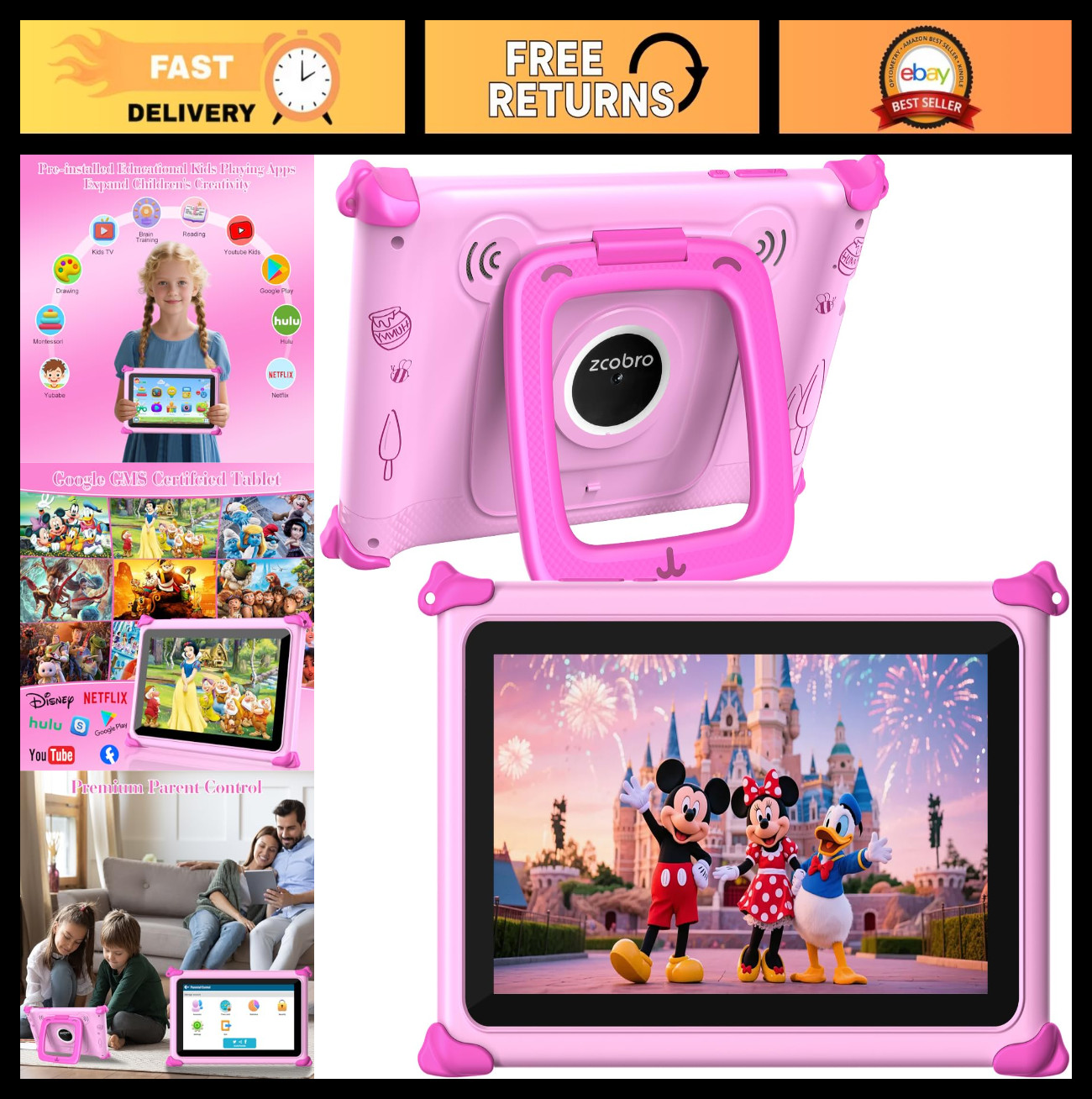 7″ Kids Tablet for Ages 3-7, 32GB, IPS Touch Screen, Parental Control, WiFi, Edu
