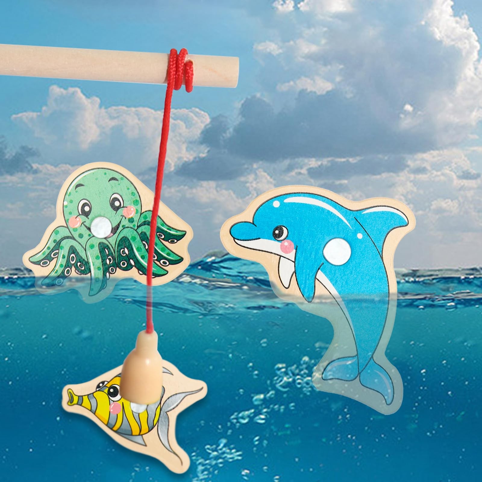 ONEST 34 Pieces Magnetic Fishing Game for 3x4x0.2 inches, Classic Marine Fish