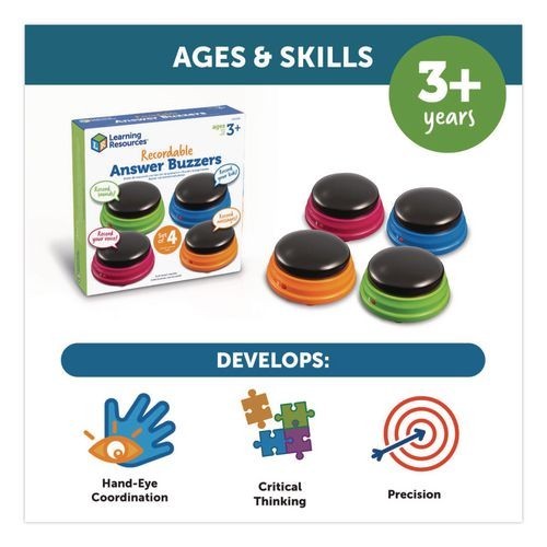 Learning Resources Recordable Answer Buzzers, Ages 3 and Up, 4 Buzzers