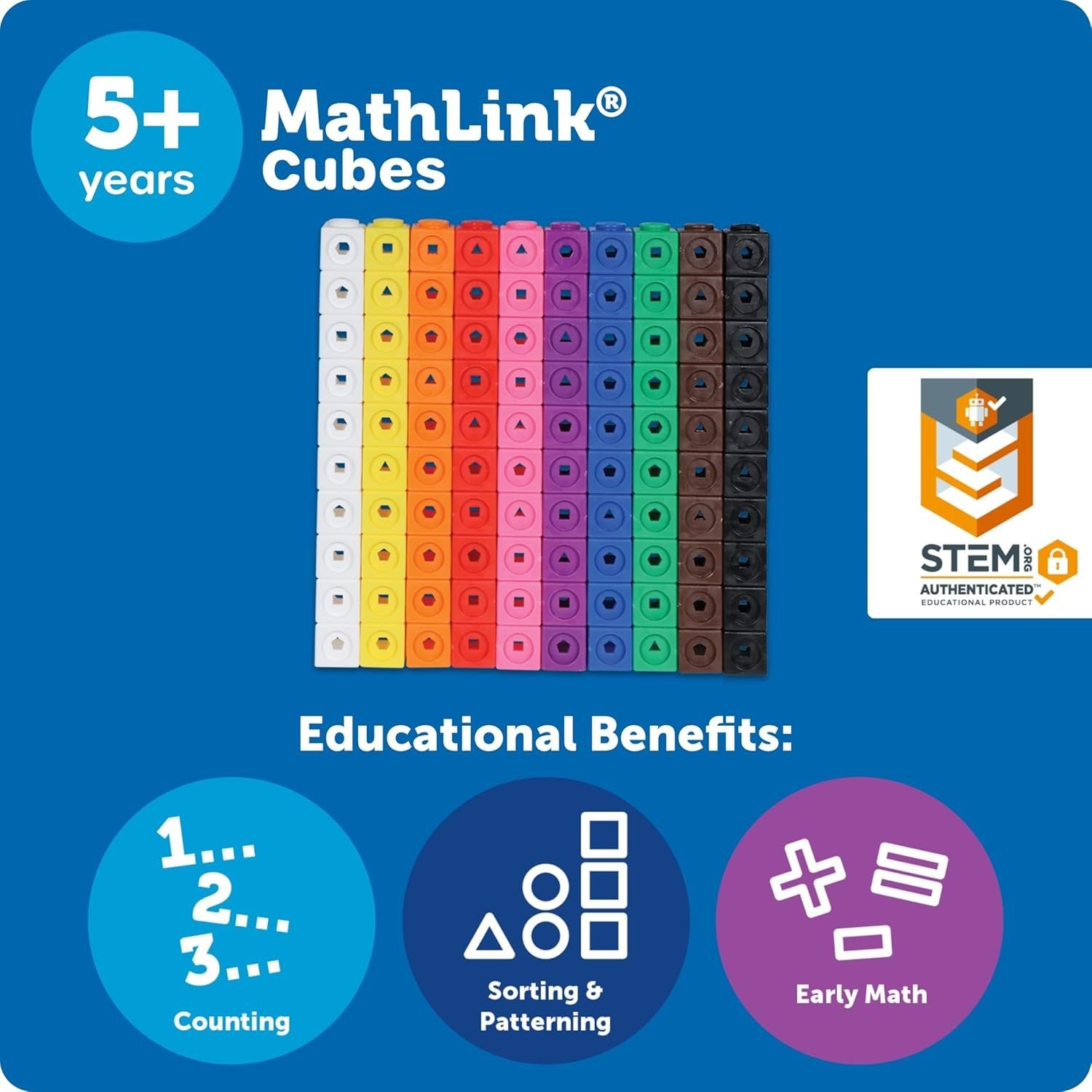 MathLink Cubes Set of 100 Multicolor STEM Learning Manipulatives for Kids