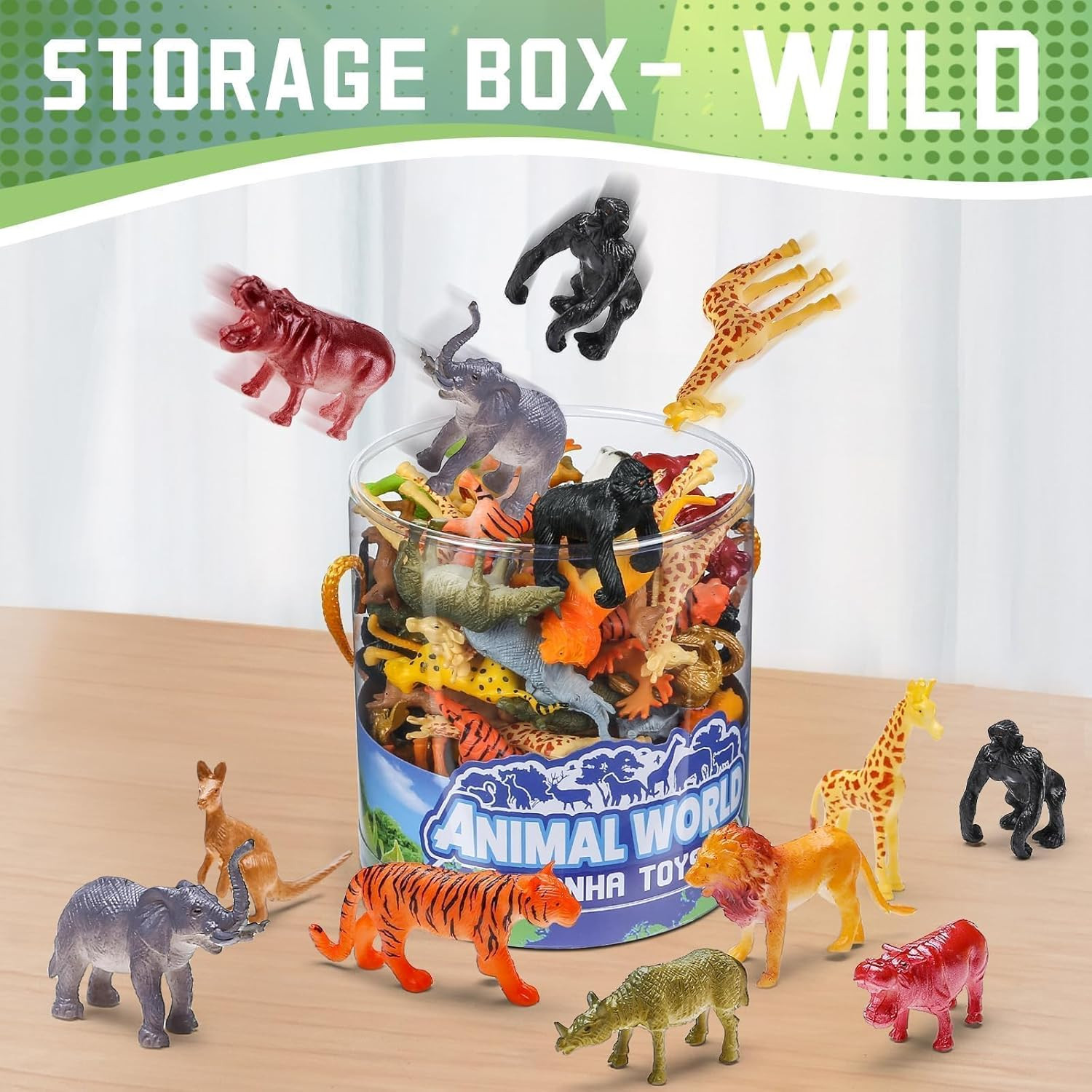 60 Piece Mini Zoo Animal Toy with Gift Box, Realistic Small Plastic Animal Figur