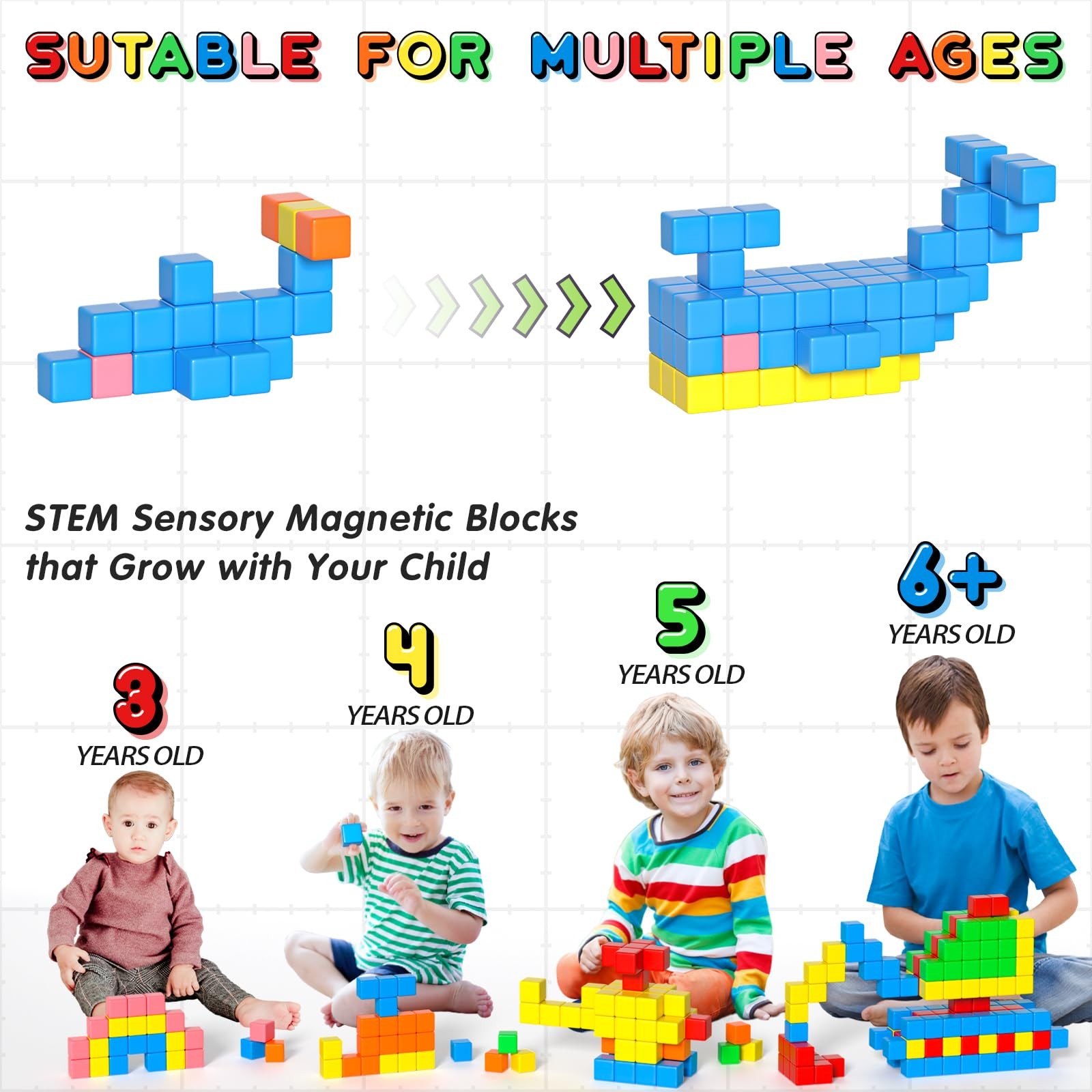Apluses 42PCS Magnetic Blocks, Gifts for 3 1 Inch x 1 x 1 Inch, 6 Color