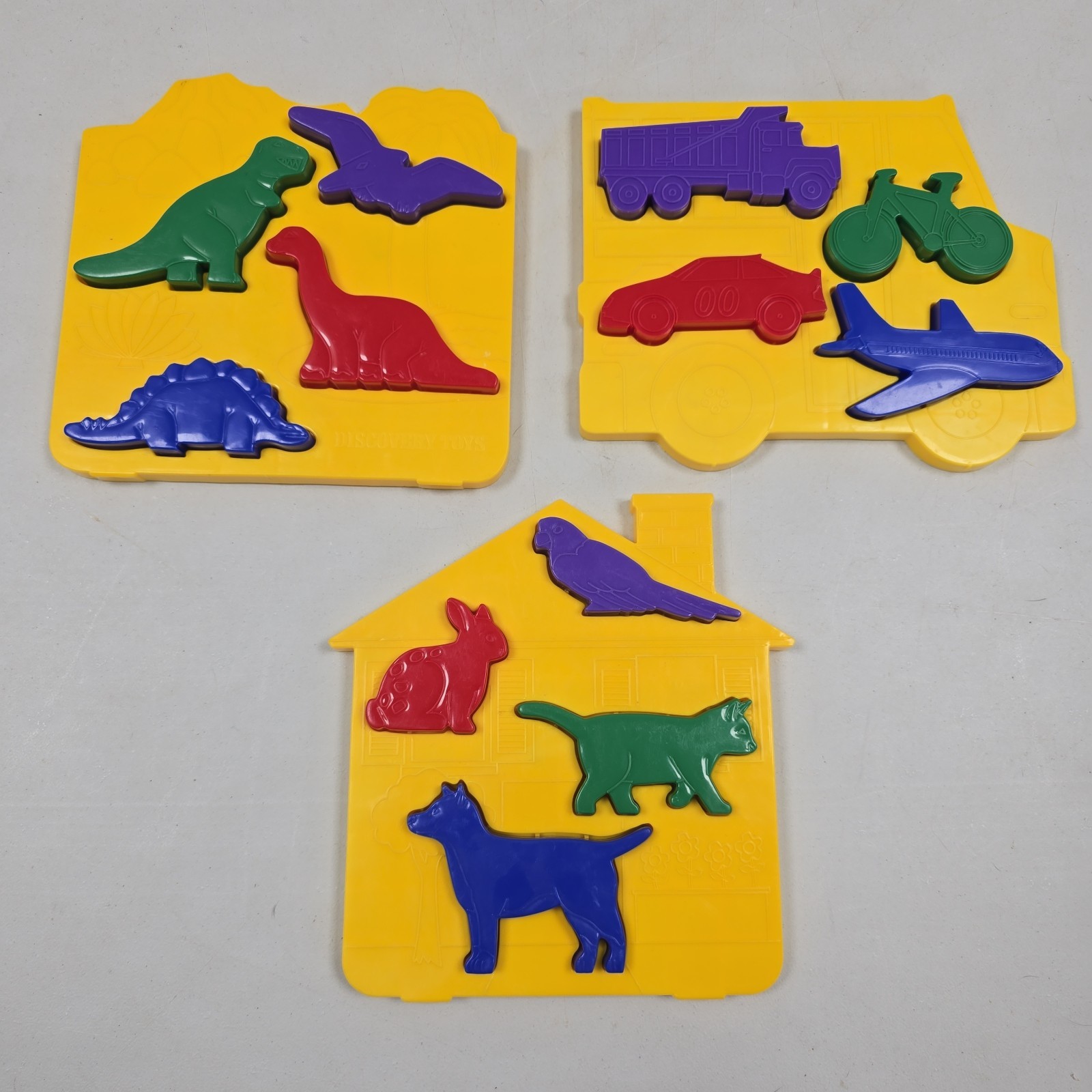 Vintage Discovery Toys PLACE & TRACE Set of 3 Puzzles Stencils Complete in 1988