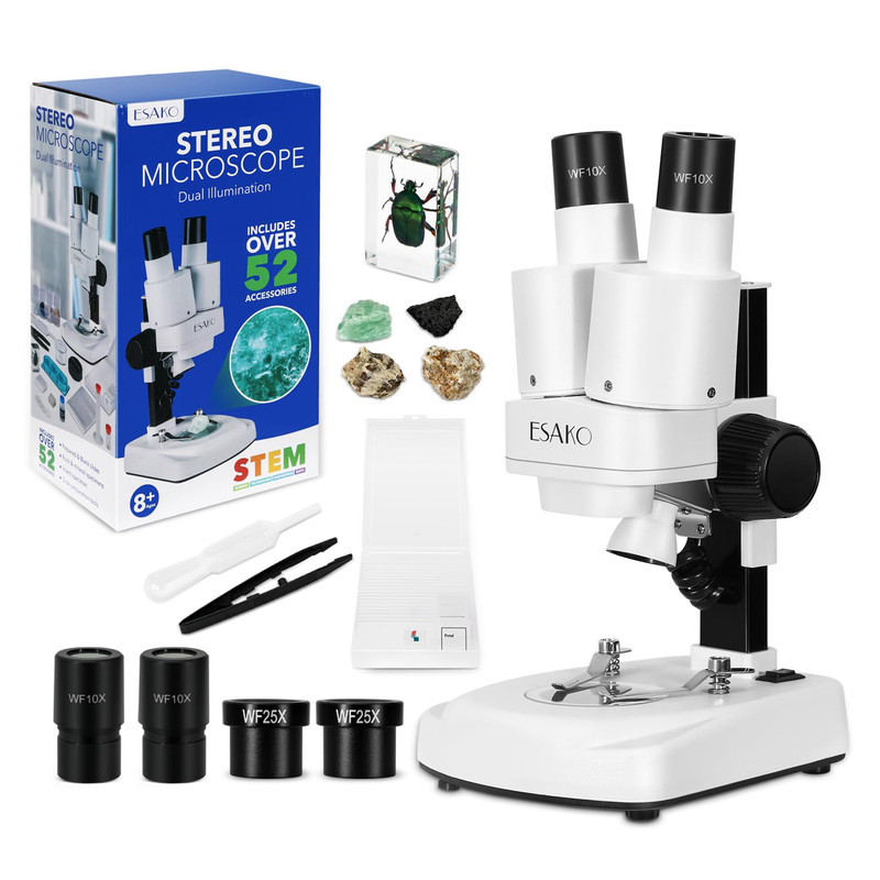 Esako Dual Led Kids Microscope – 52 Piece Science Kit Mineral Insect Specimens