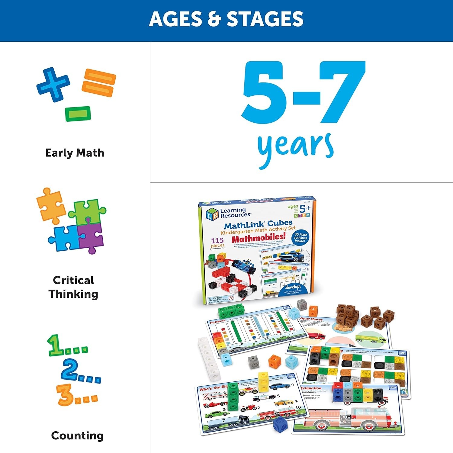 MathLink Cubes Kindergarten Activity Set with 100 Pieces and 15 Activity Cards