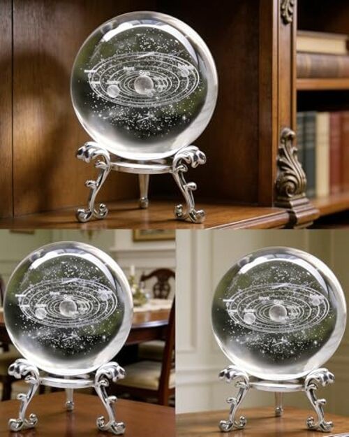 Crystal Ball with Stand – Gift Boxed Laser Engraved Glass 3D Solar System