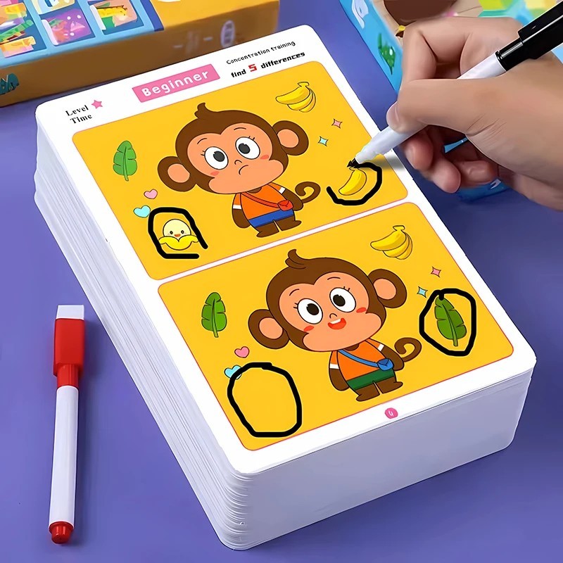 Find the Difference Game Kids Reusable Erasable Puzzle Concentration Toy.