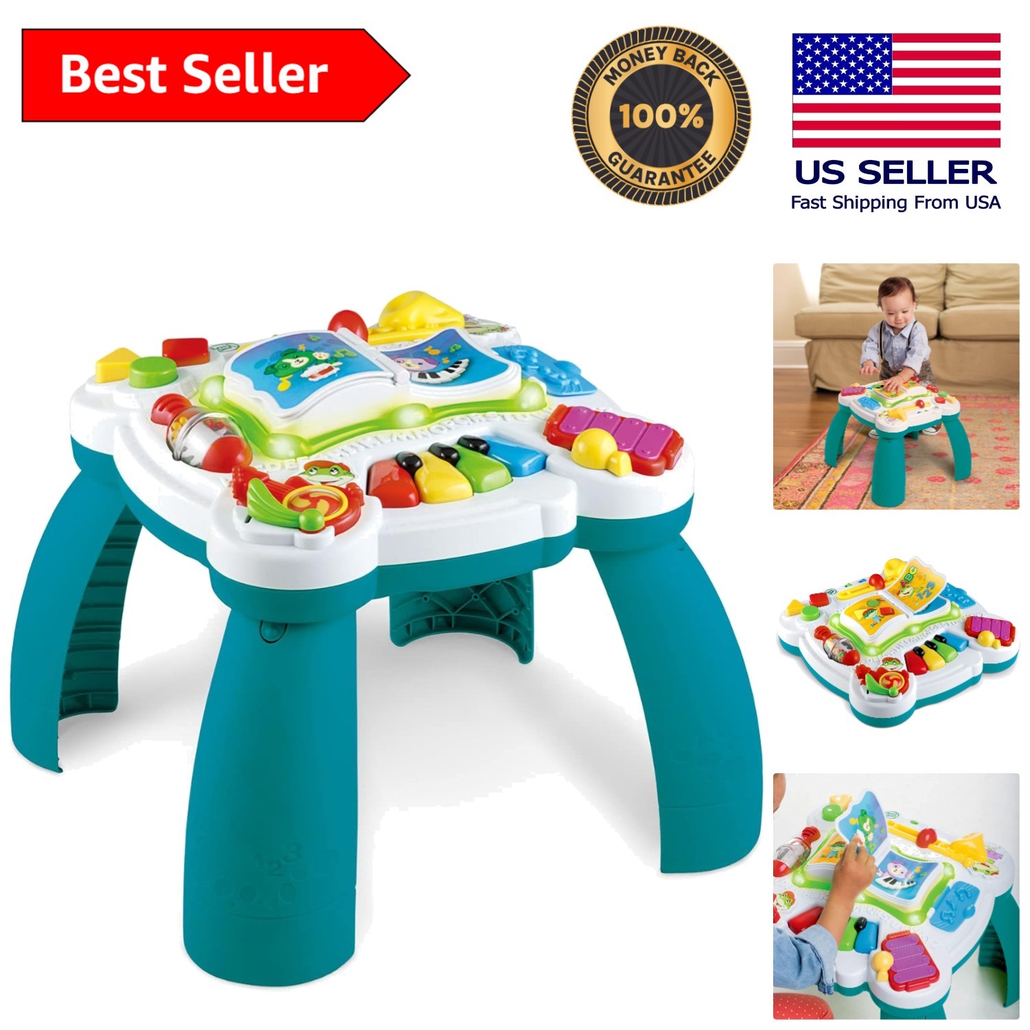 Toddler-Friendly Green Musical Activity Table – 70+ Songs and Learning Features!
