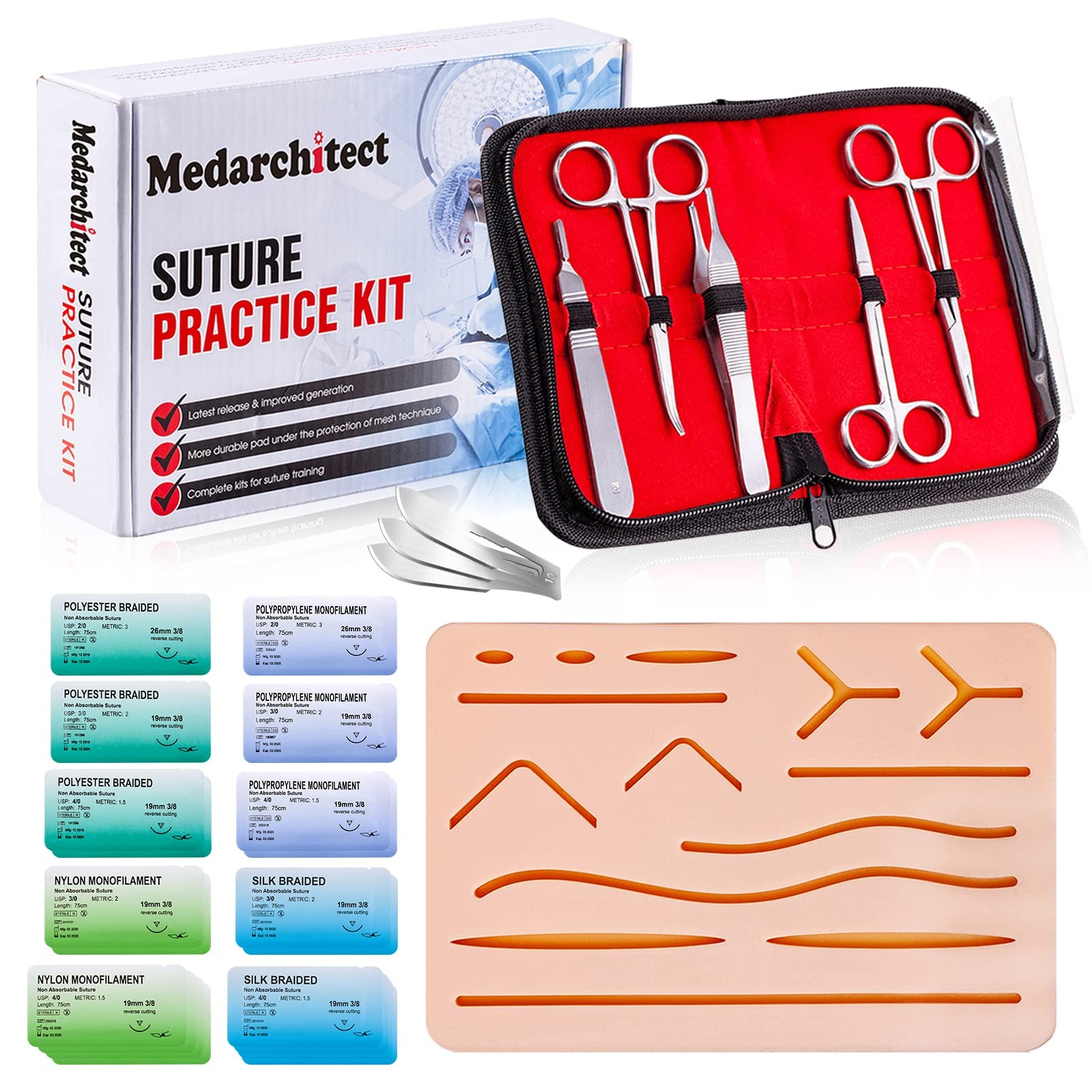 Medarchitect Suture Practice Complete Kit 30 Pieces for Medical Student Sutur…