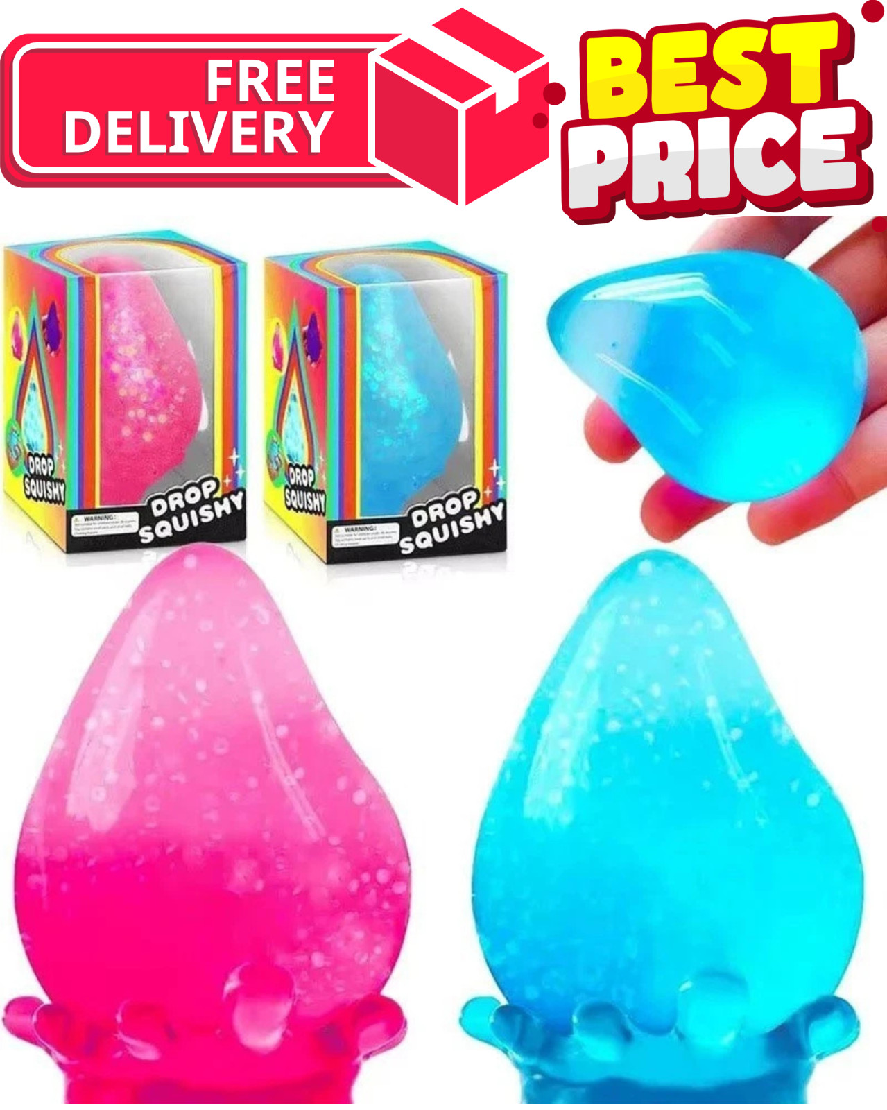 2 pack Dream Drop – Sensory Squeeze Toy w/ Dreamy Smooth Squeeze – BLUE PINK