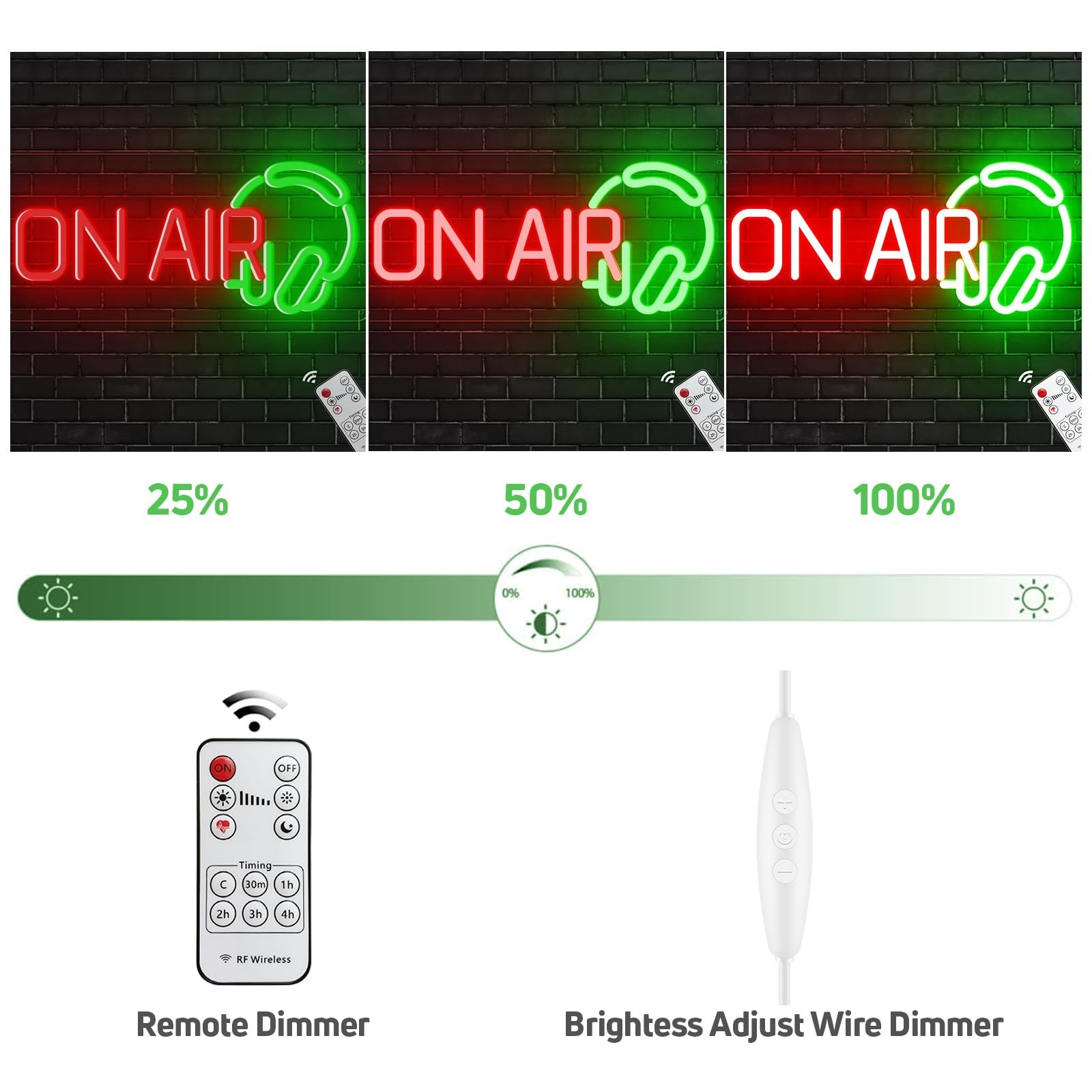 On Air Neon Sign, Red Green Recording Headset LED Neon Light for Live Room, U…