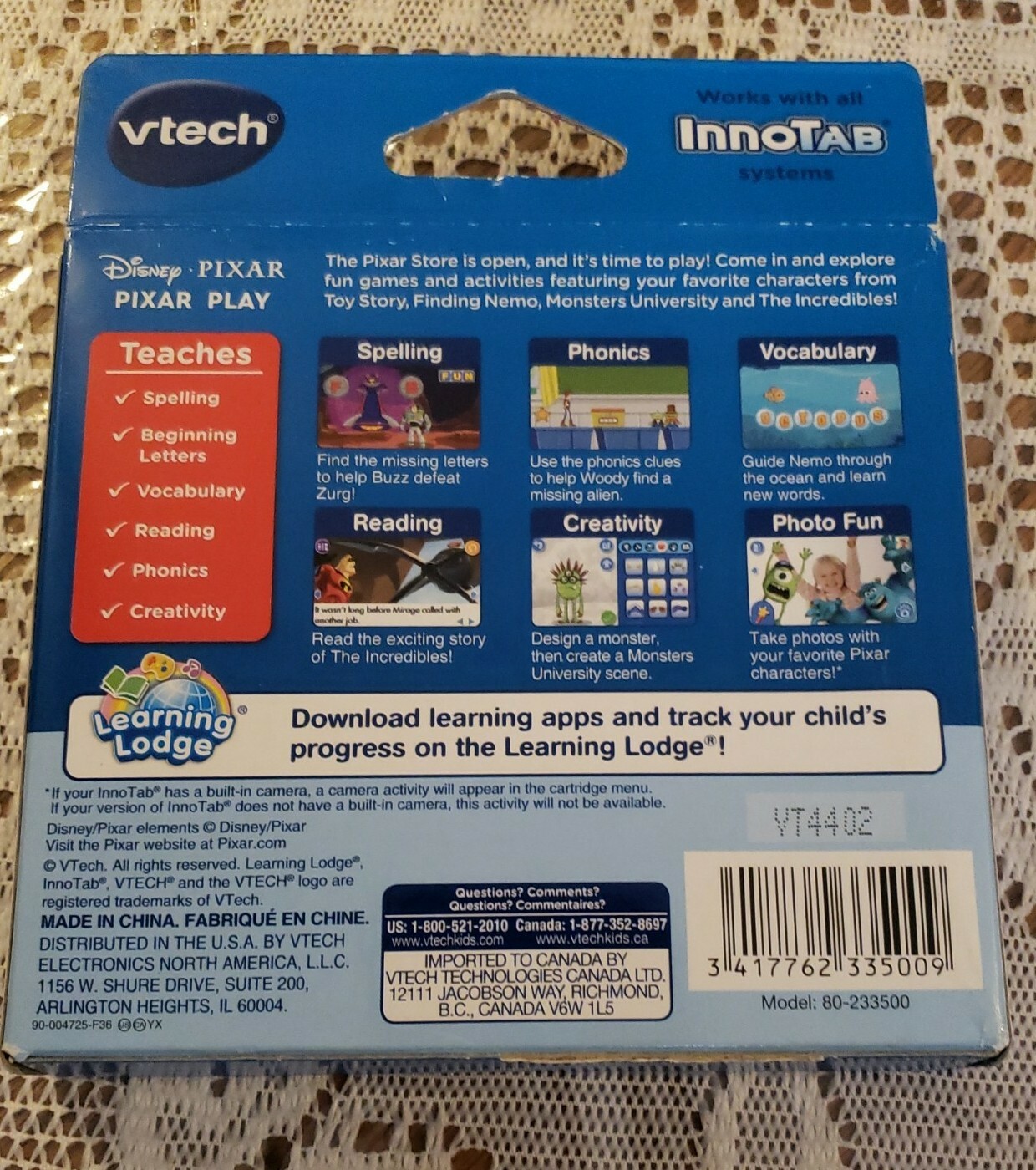 VTech InnoTab PIXAR PLAY Language Arts Game For Ages 4-7yrs Pre-K-1st NEW