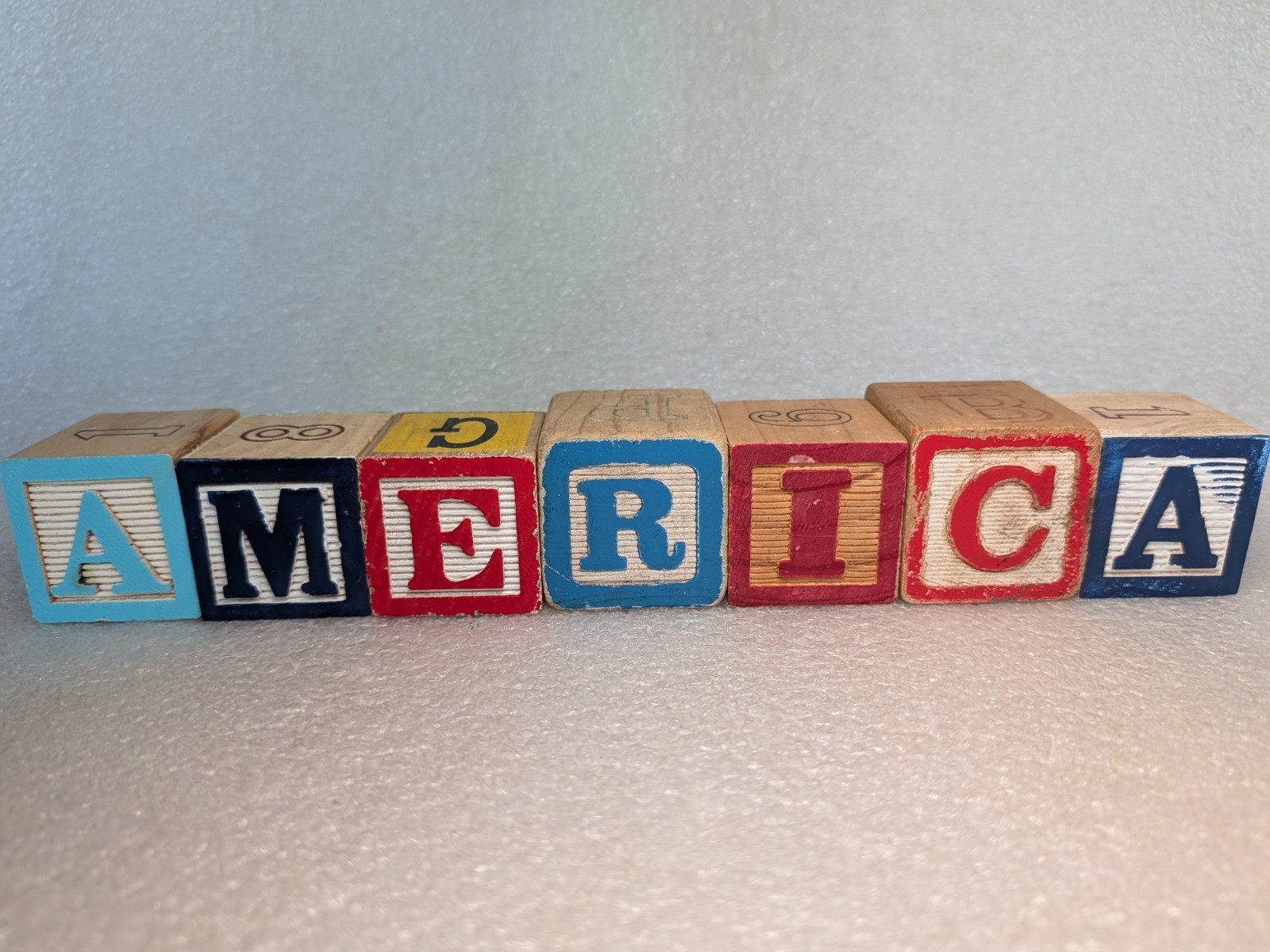 Vintage ABC Alphabet Blocks- AMERICA Red Blue Home Decor 4th July Patriotic