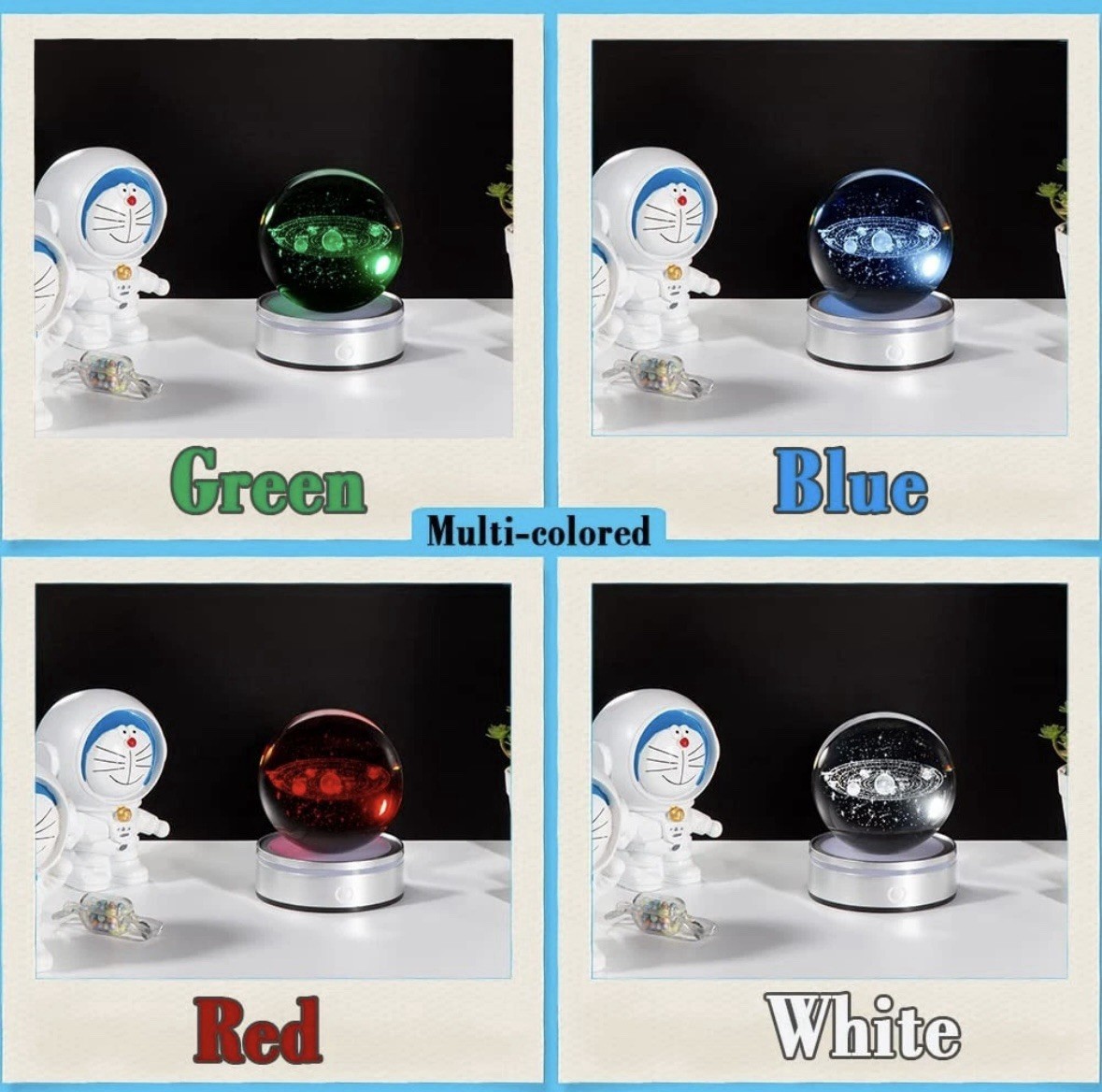 3D Solar System Crystal Ball Model with LED Base Space Astronomy Gift 🪐