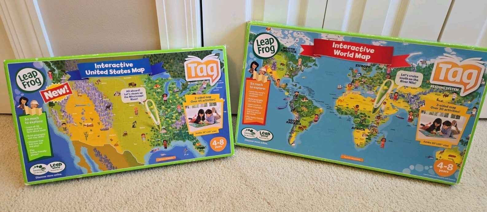 Leap Frog Tag Interactive United States Map & World Map 2 Sided NO PEN