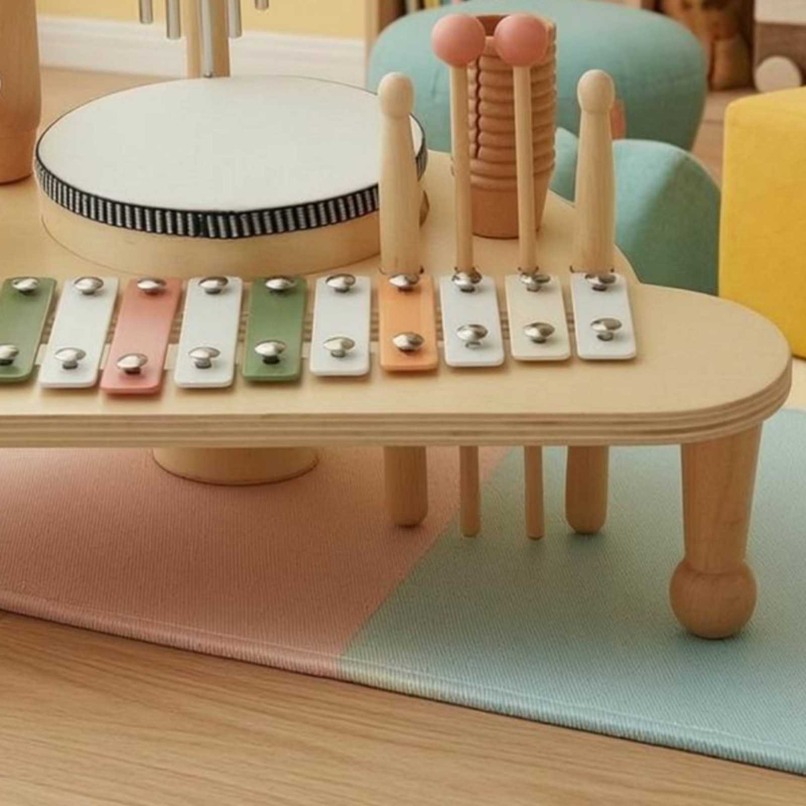 Wooden Musical Activity Stand Rounded Edges children’s Drum Stand Natural Wood