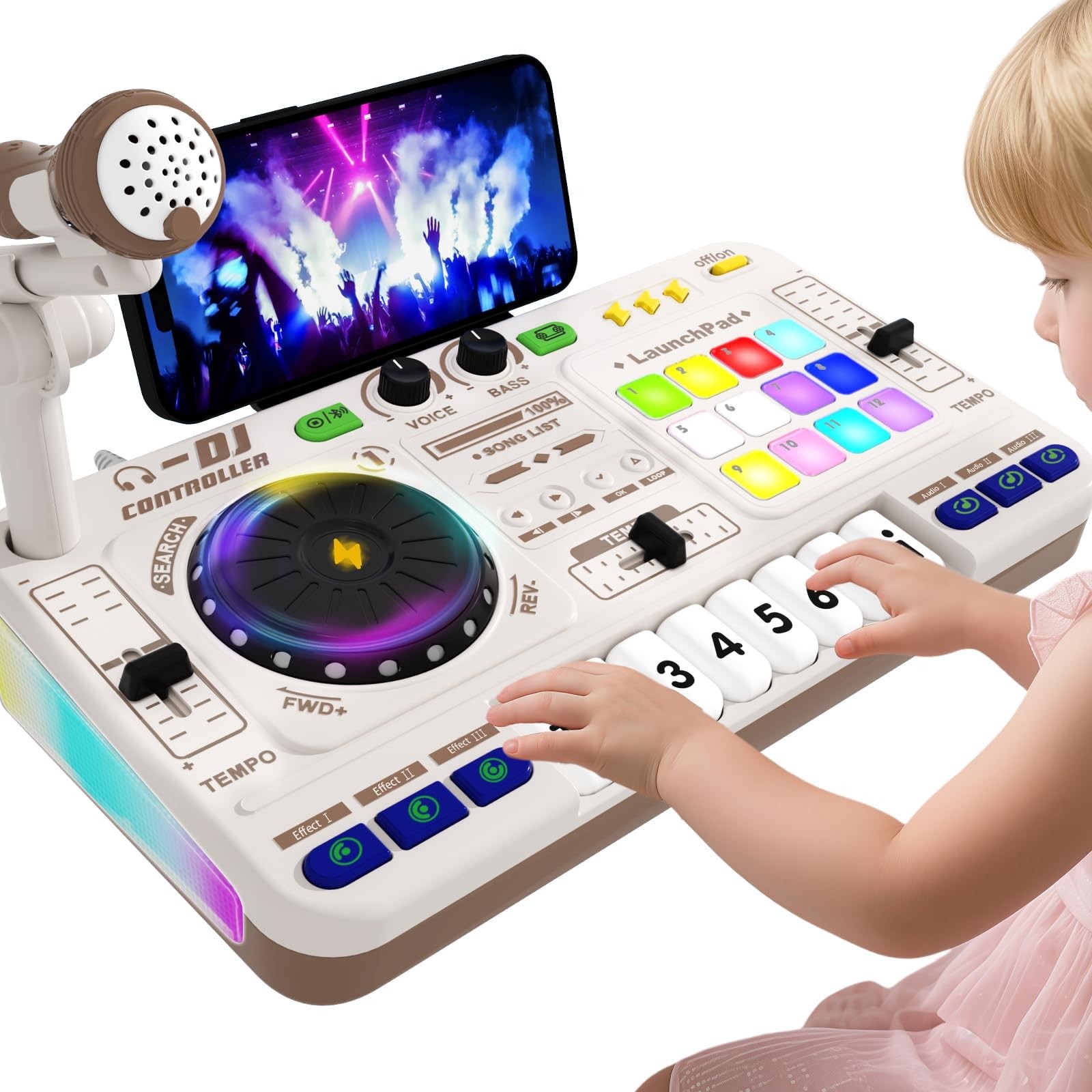 Kids DJ Mixer Board Controller Toy Set with Turntable, Piano Keys, Microphone &