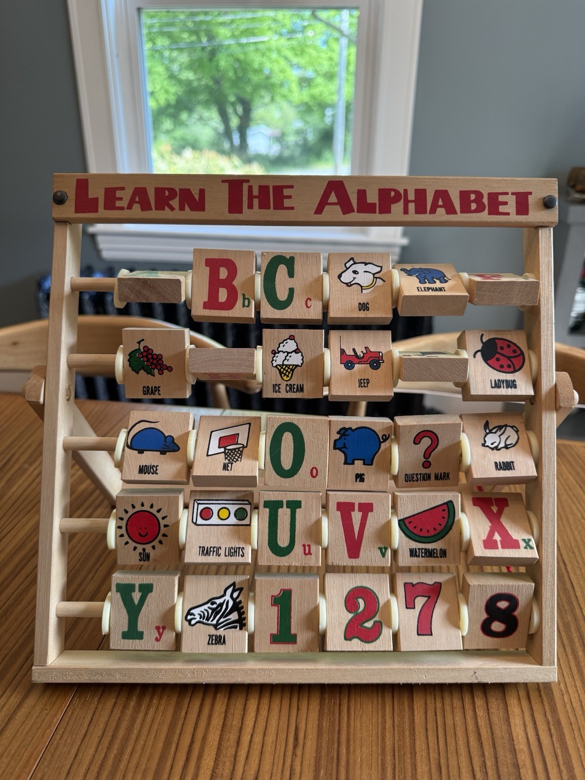 Vintage ABC Wood Learn the Alphabet Abacus Folding Educational Flip Block Toy