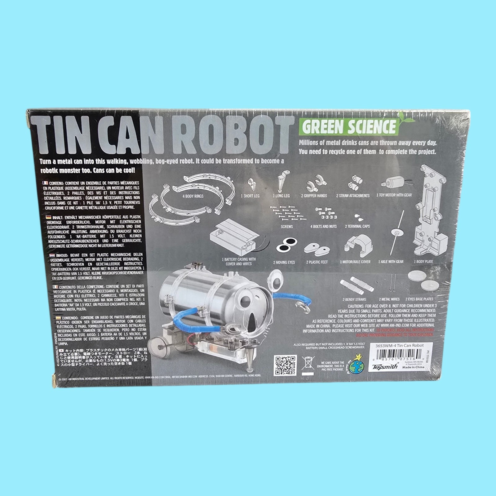 4M Toysmith Tin Can Robot Green Science Fun Mechanics Kit NEW & SEALED!