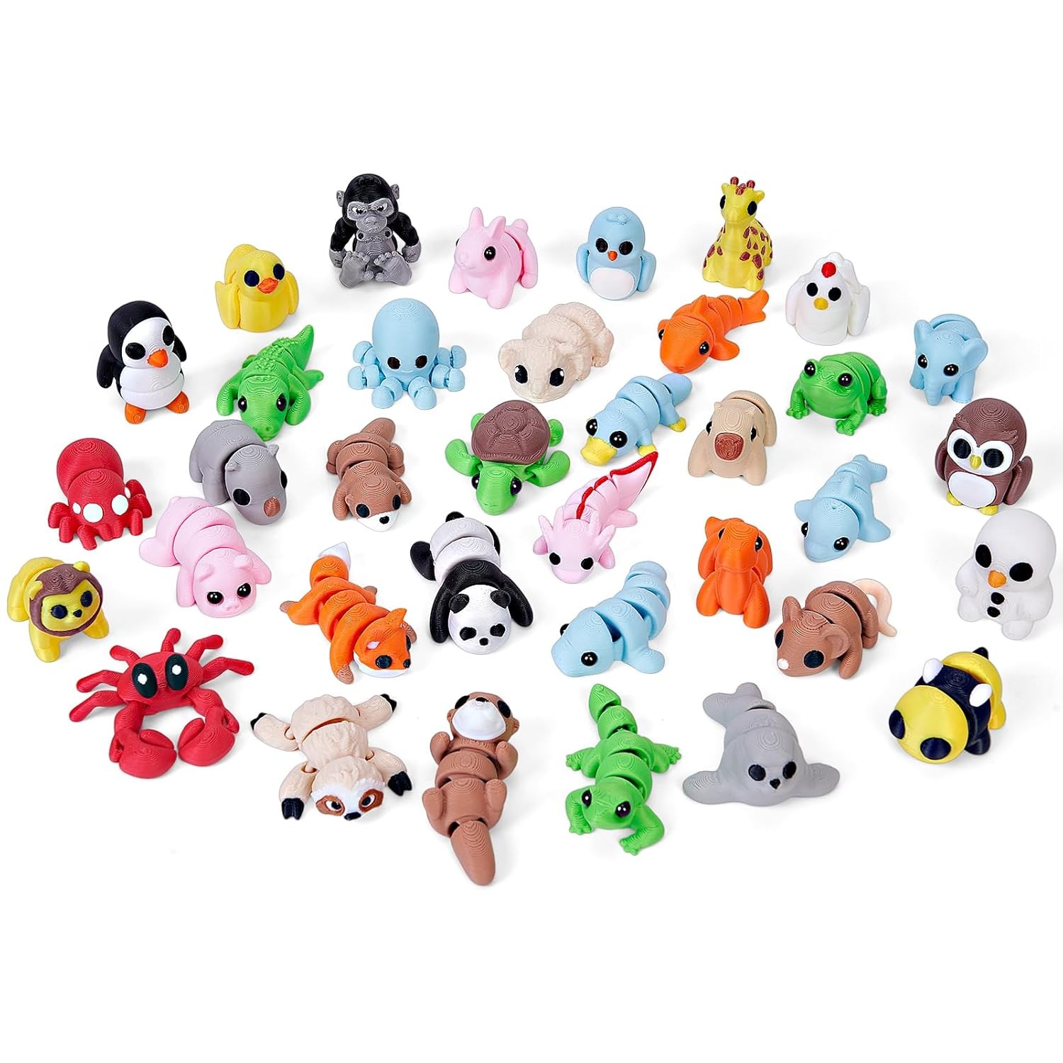36PCS Mini 3D Printed Animal Figurines Set, Mini Animals Articulated Flexible Fi