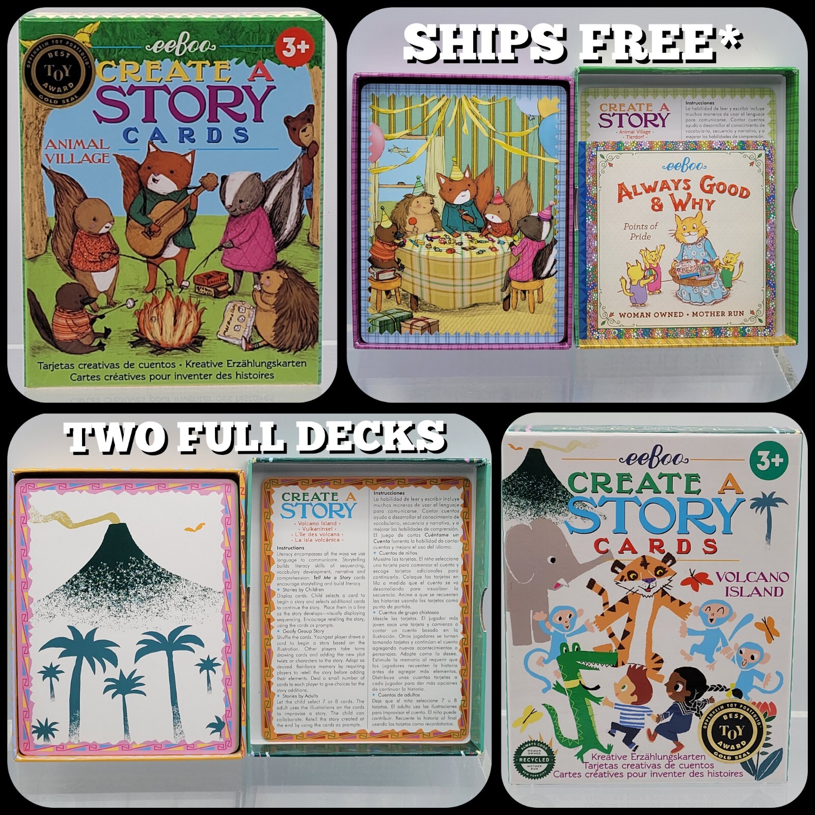 eeBoo Create A Story Pre-Literacy Cards – VOLCANO ISLAND + ANIMAL VILLAGE – MINT