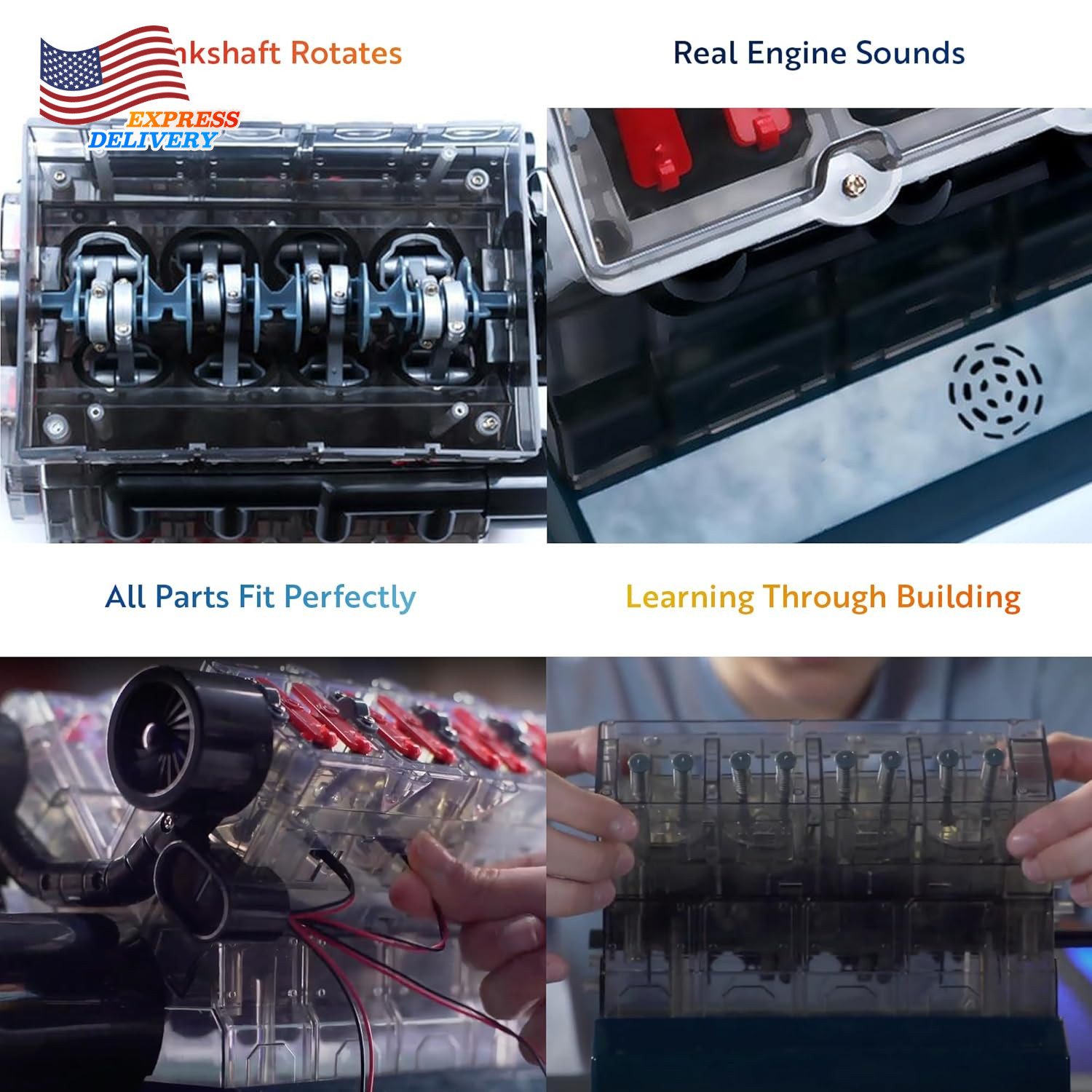 V8 Combustion Engine Model Kit That Runs Build Your Own STEM w/ 270 STEM Parts