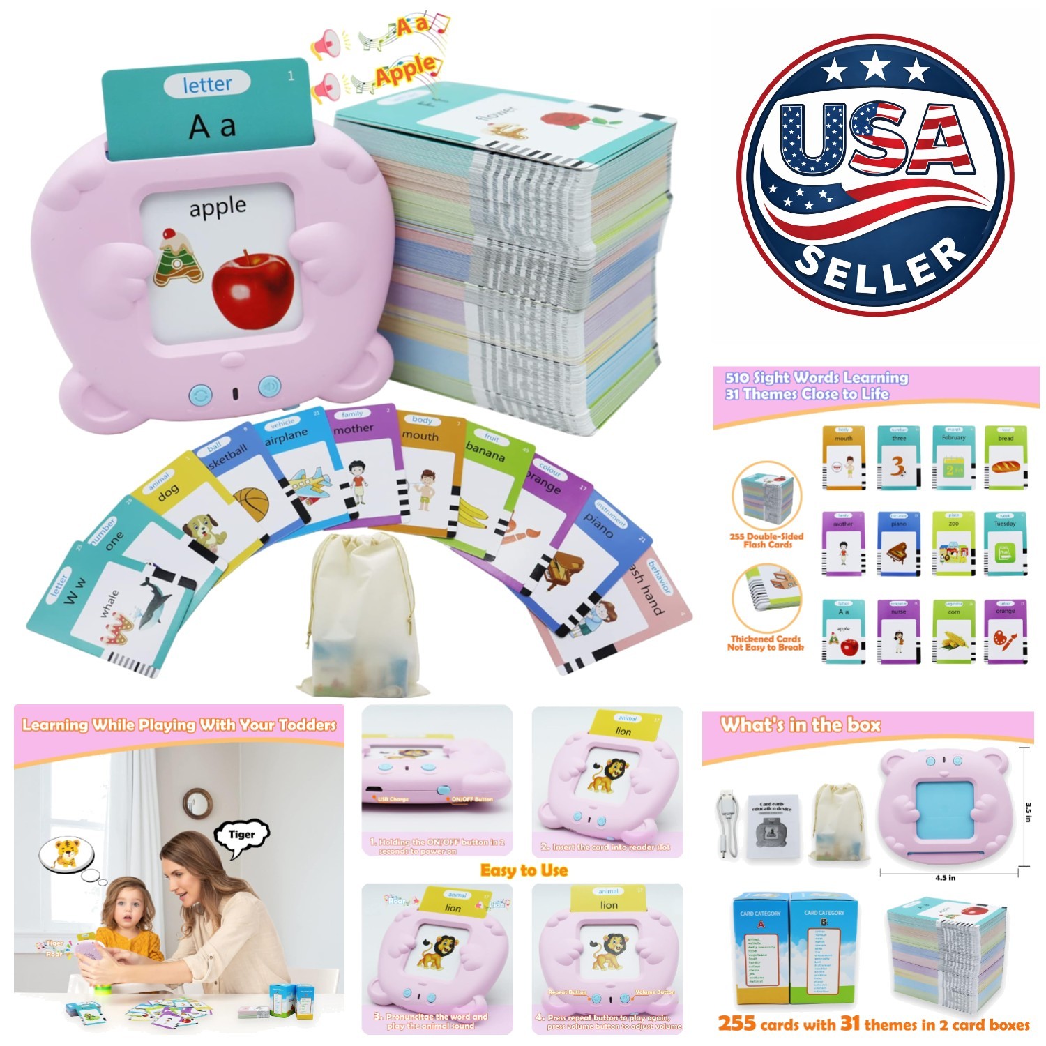 510 Words Talking Flash Cards: Interactive Educational Toy for 3-8 Olds