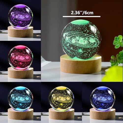 3D Crystal Ball with LED Colorful Lighting Touch Base Model Decor Solar System