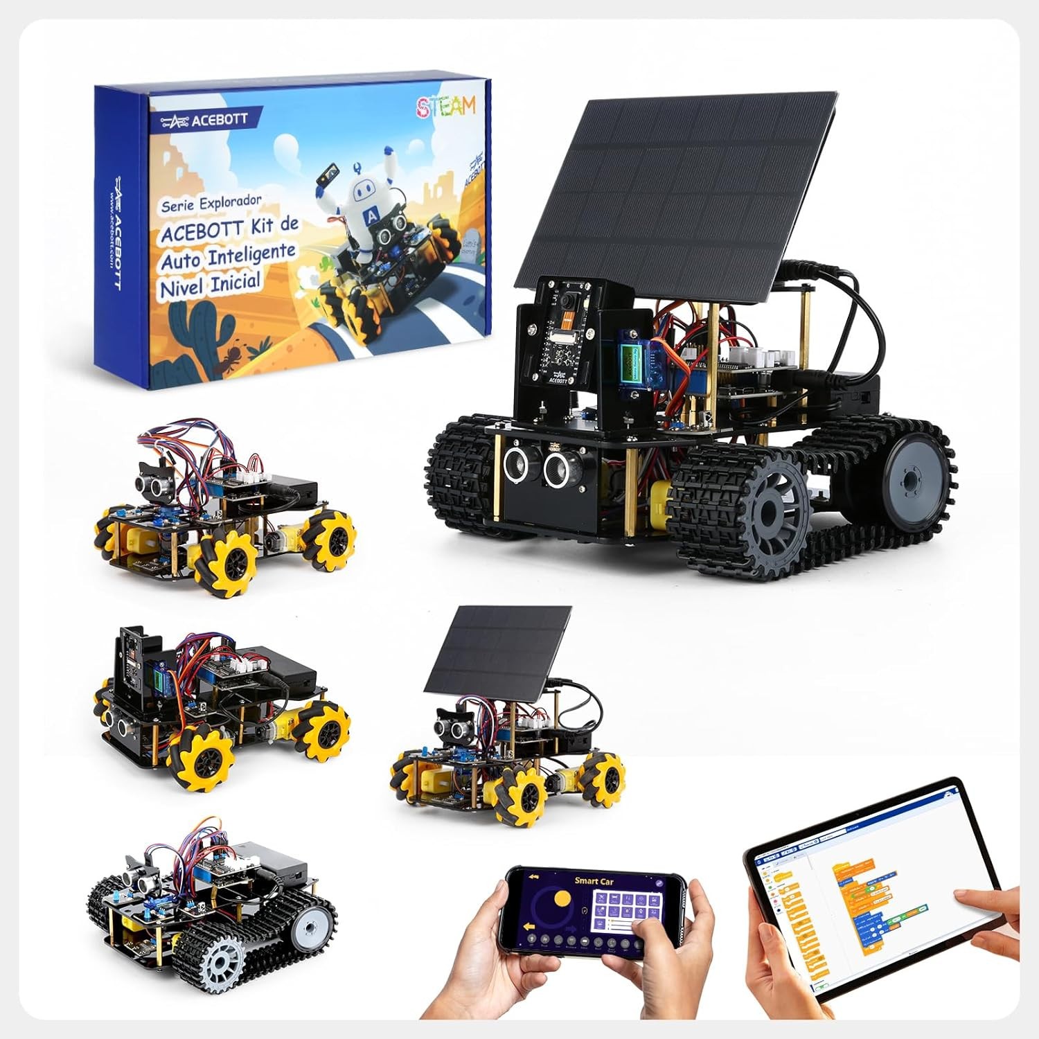 5-In-1 ESP32 Smart Camera Solar Robot Tank Car Kit, STEM Robotics Kit, Age 8-16