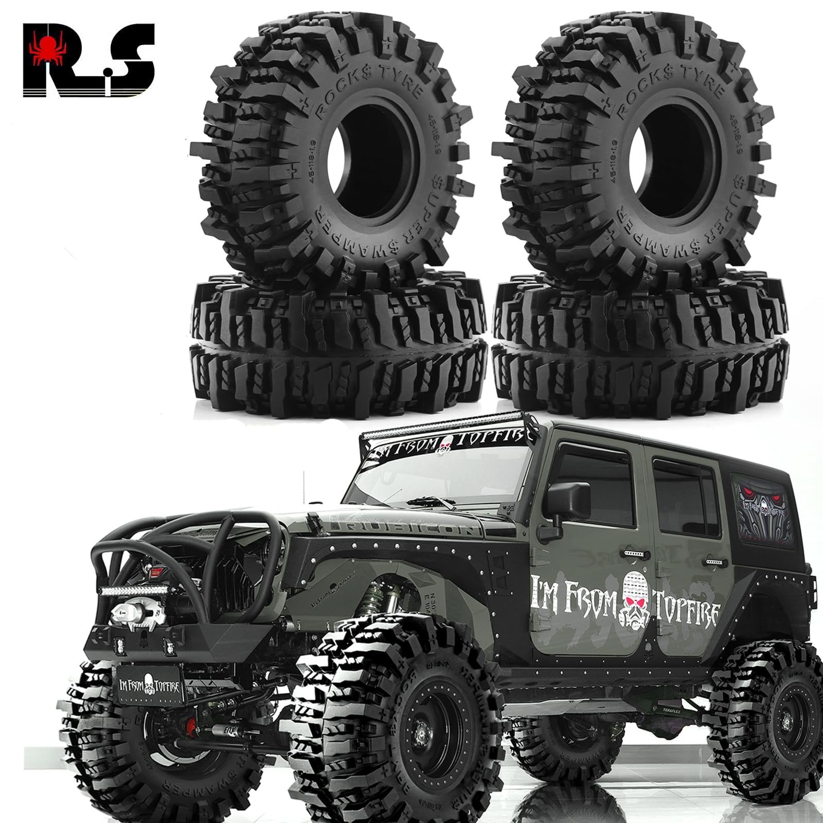 REDSPIDER 1.9» Crawler Mud Slingers Tires OD 4.64» （4pcs ）1.9 RC