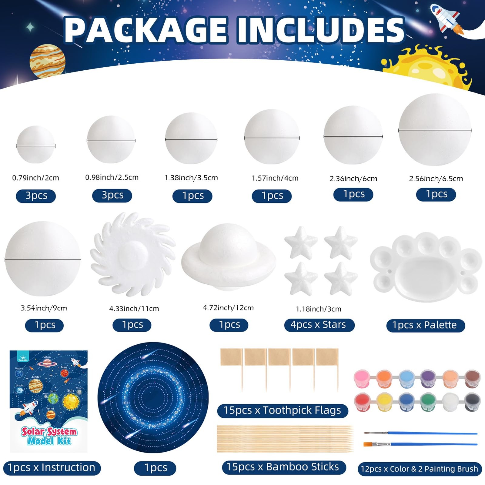 64 PCS Solar System Project Kit, Solar System Model Kit with 13 Mix Foam Ball…