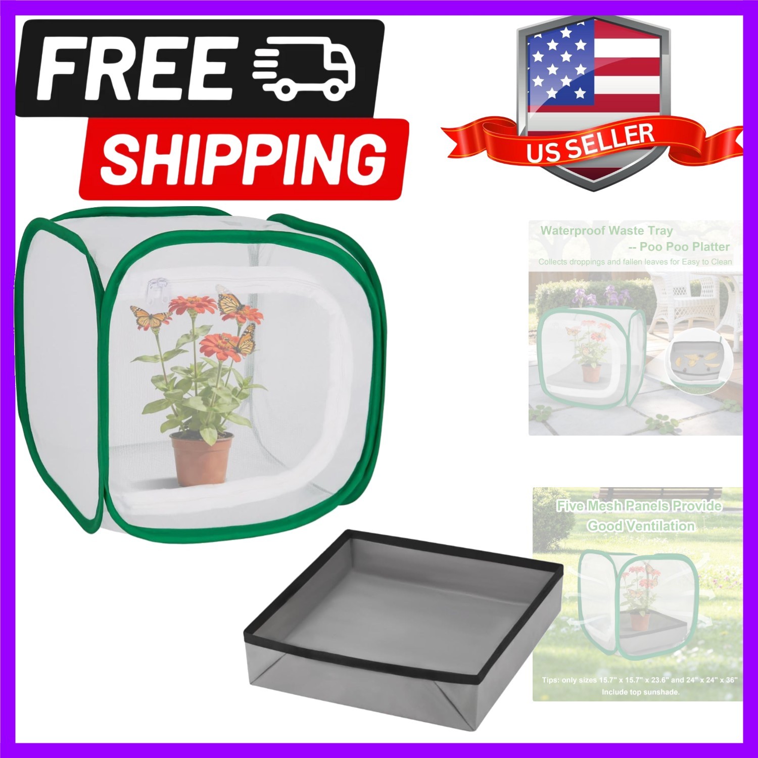Butterfly Habitat Cage 12″ x 12″ x 12″, Pop-up Butterfly & Insect Habitat Enc…