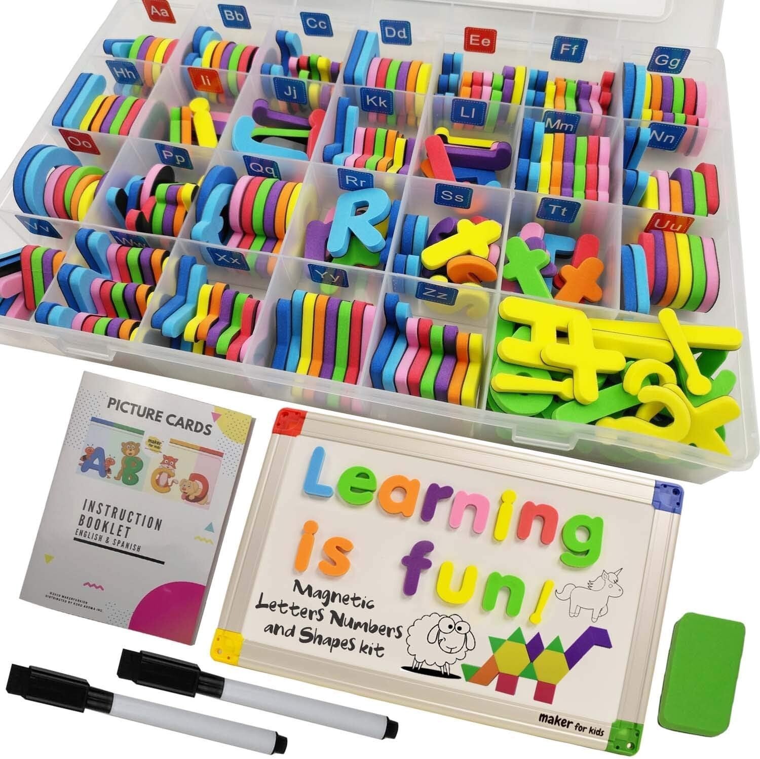 MAKER FOR KIDS 291Pcs ABC Magnets Board Magnetic Letters Numbers and Shapes