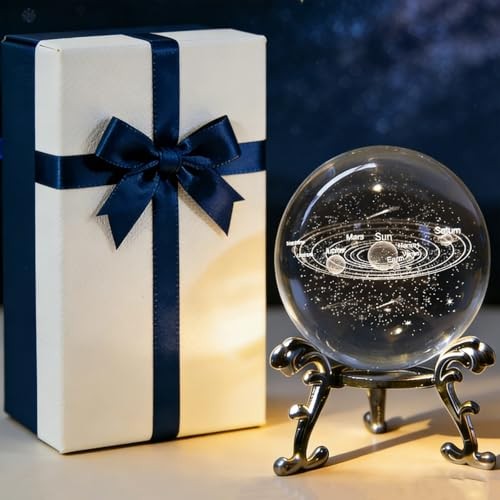 Crystal Ball with Stand – Gift Boxed Laser Engraved Glass 3D Solar System