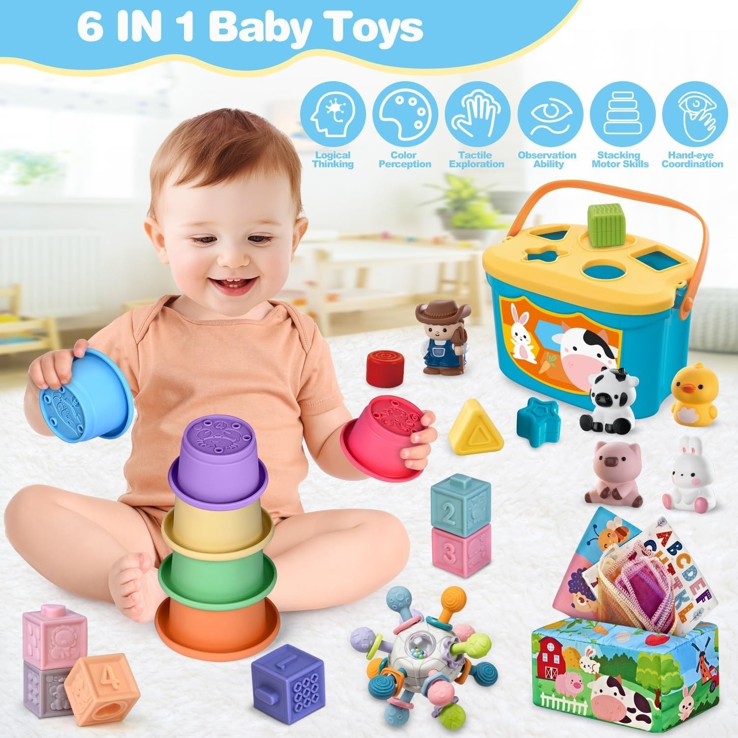 6 In 1 Baby Toys, 6-12 Months Baby Toys, 0-6 12-18 Montessori Toddler Toys Gifts