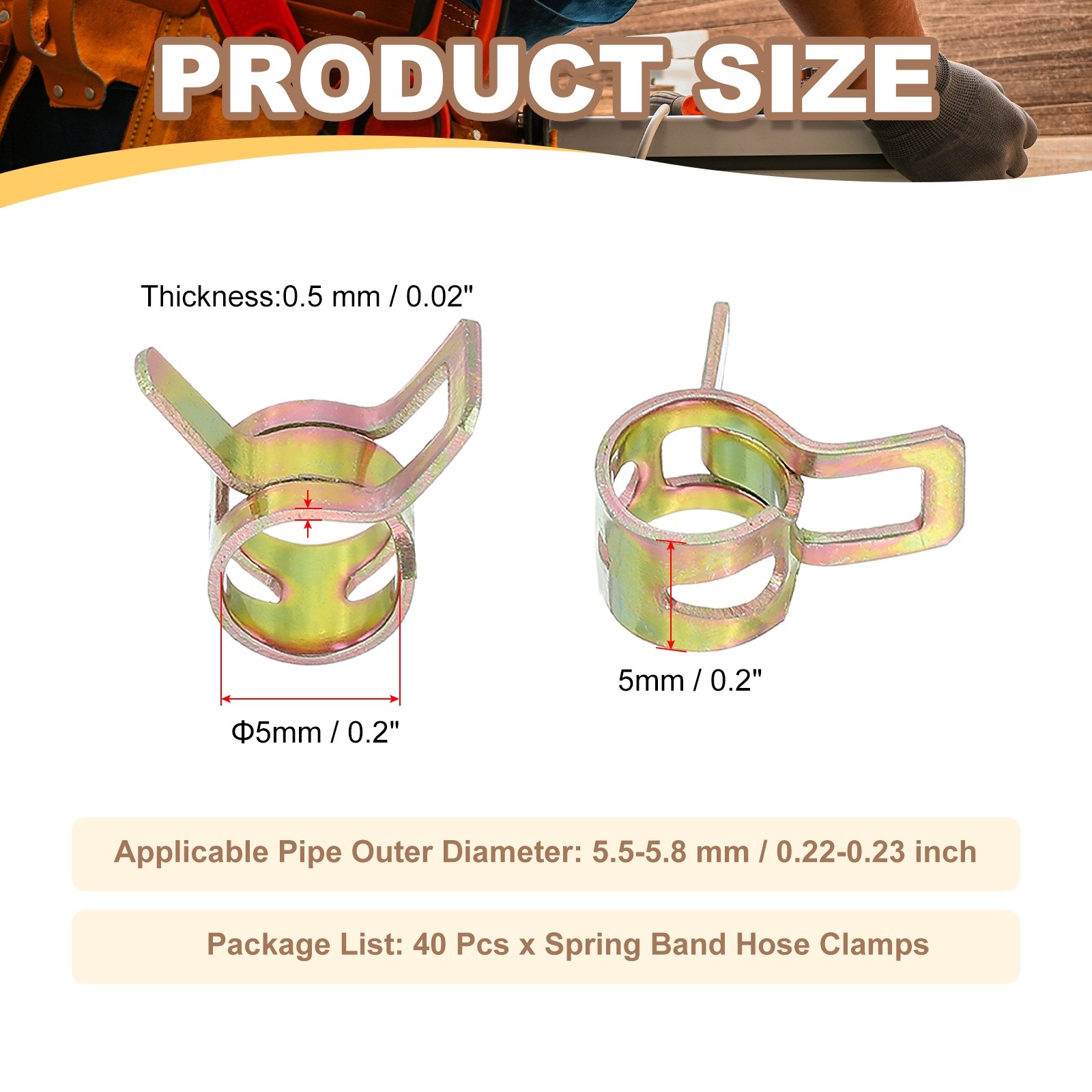 40 Pcs Spring Band Hose Clamps for 5.5-5.8mm OD 0.2″(5mm) ID Multicolored