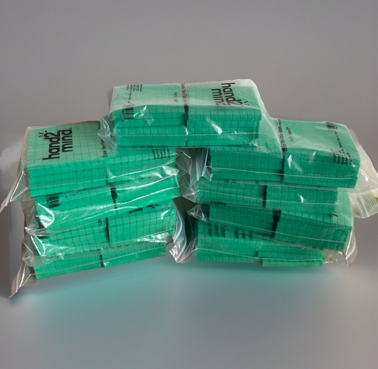 ETA Hand2Mind LOT OF 9 (10-Packs)-Base Ten Flats- Green Foam Manipulatives STEM